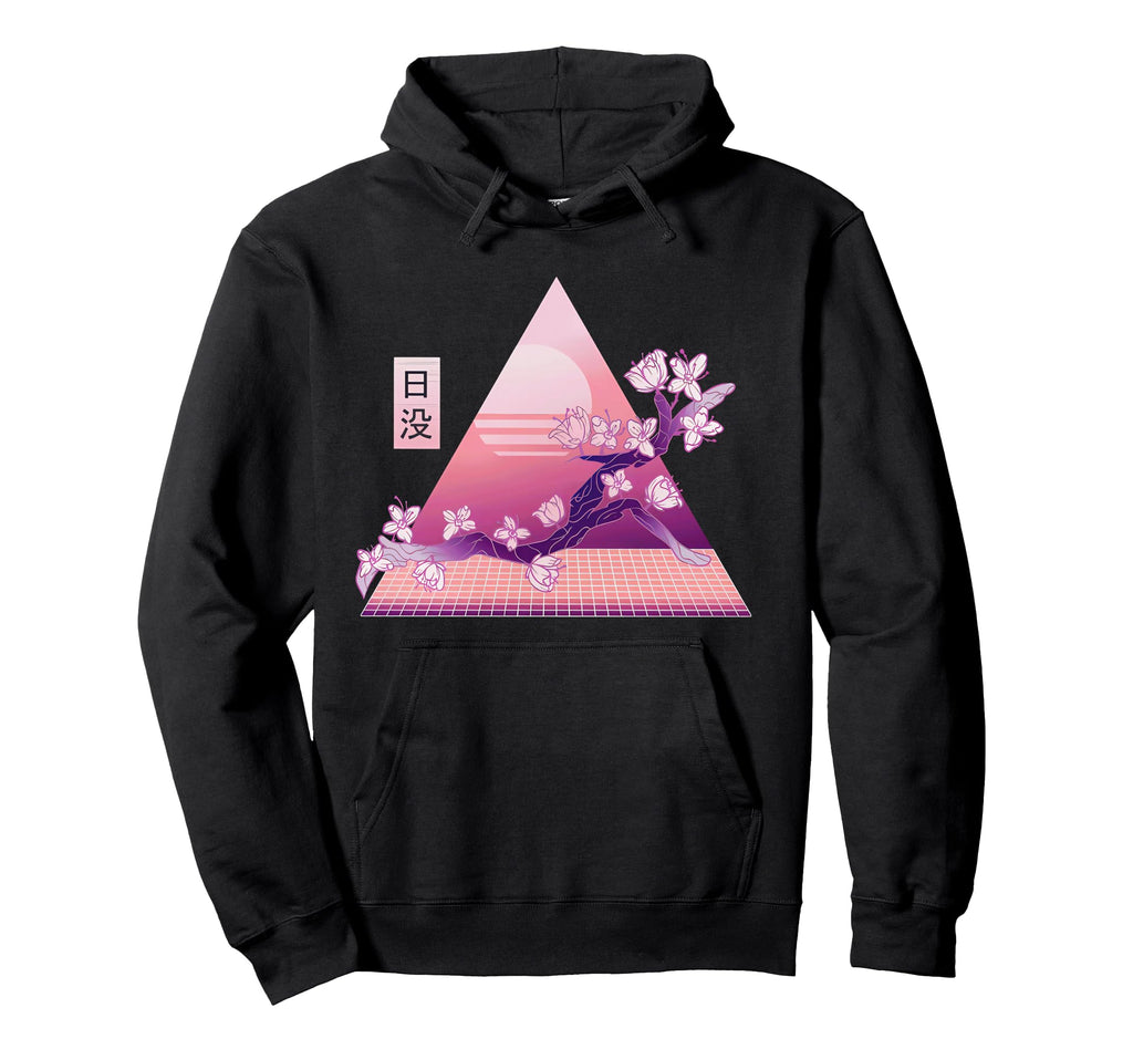 Cherry Blossom Japanese Sakura Vaporwave Hoodie - Trendy Graphic Men Women - T-Shirt, Sweatshirt, Hoodie