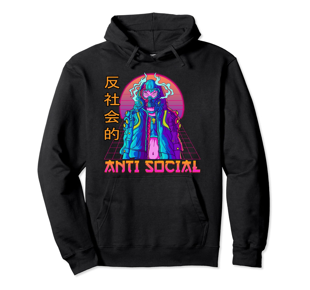 Anime Anti Social Aesthetic Japanese Hoodie - Fun Novelty Design Men Women - T-Shirt, Sweatshirt, Hoodie