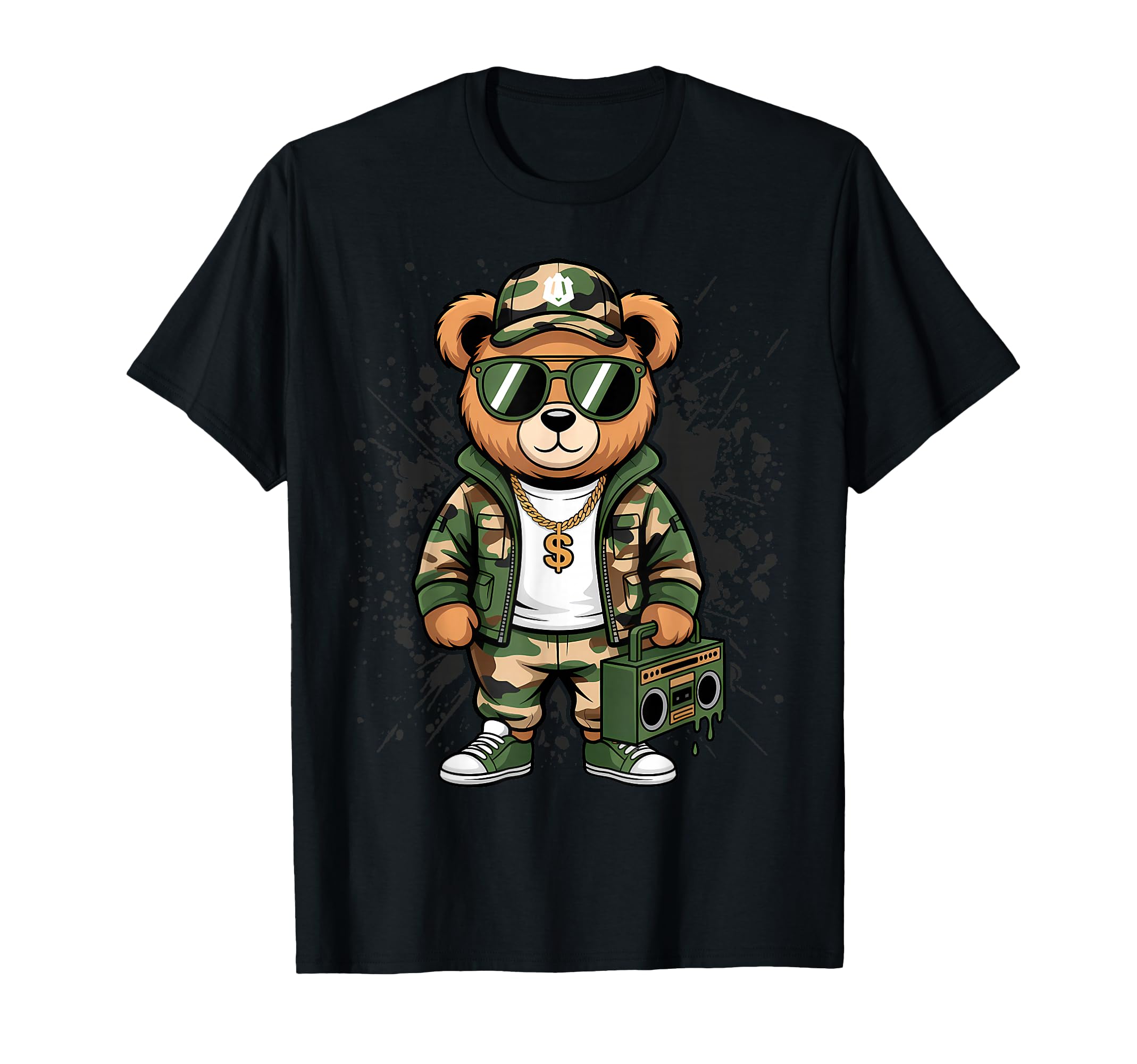 Camouflage Rapper Teddy Bear Camo 80S T-Shirt - Aesthetic Graphic Unisex - T-Shirt, Sweatshirt, Hoodie