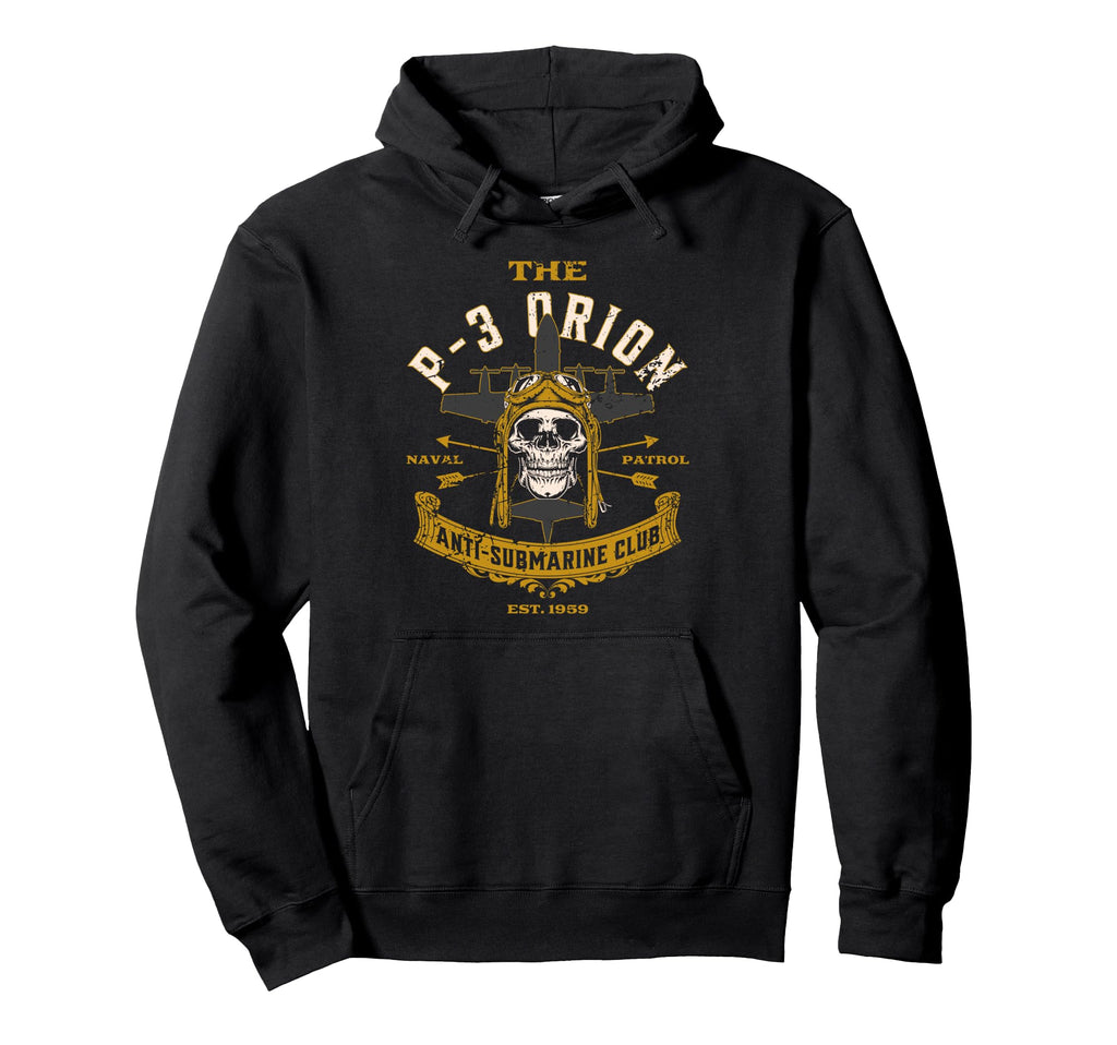 P 3 Anti Submarine Aircraft Skull Hoodie - Casual Everyday Wear for Adults - T-Shirt, Sweatshirt, Hoodie