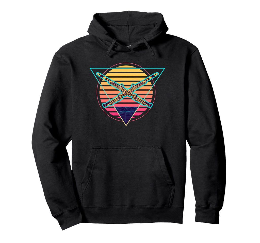 Futuristic Flutist Synthwave Vaporwave Hoodie - Trendy Graphic Men Women - T-Shirt, Sweatshirt, Hoodie