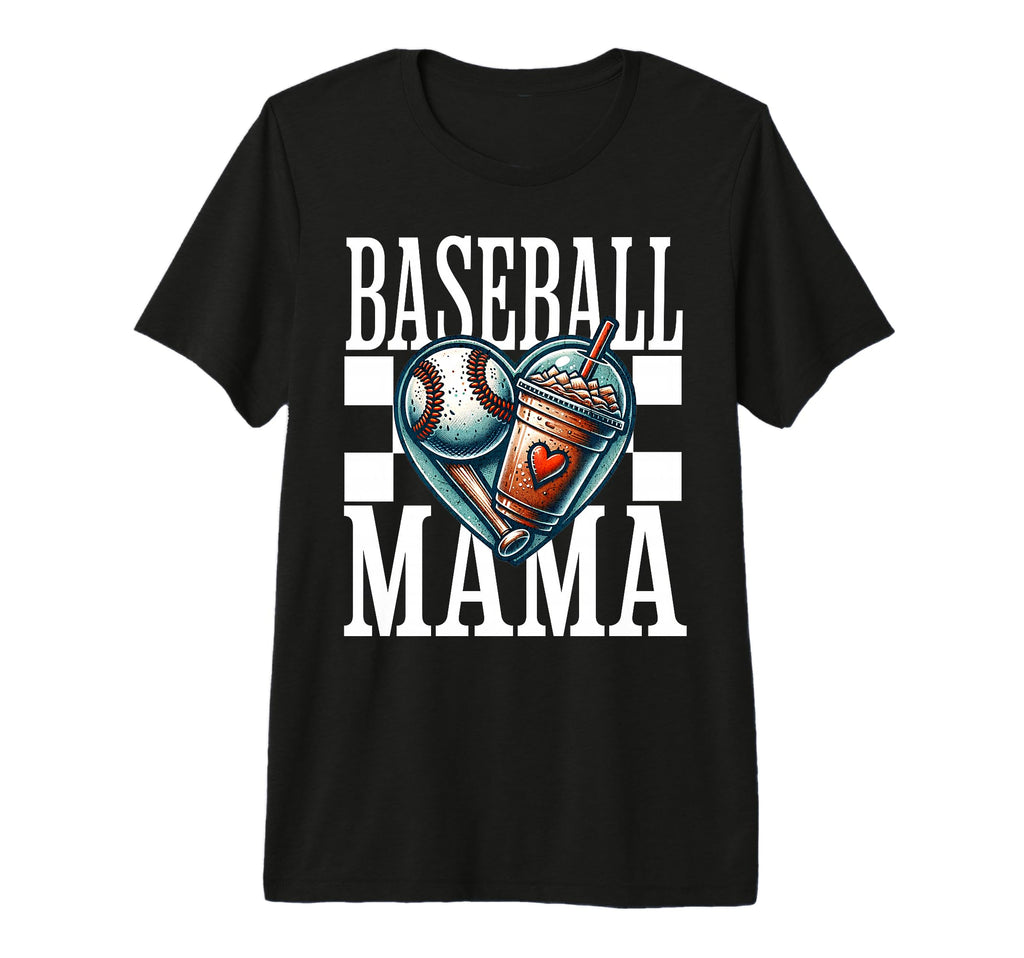 Baseball Mama Iced Coffee Heart Sports T-Shirt - Graphic Print Men Women - T-Shirt, Sweatshirt, Hoodie