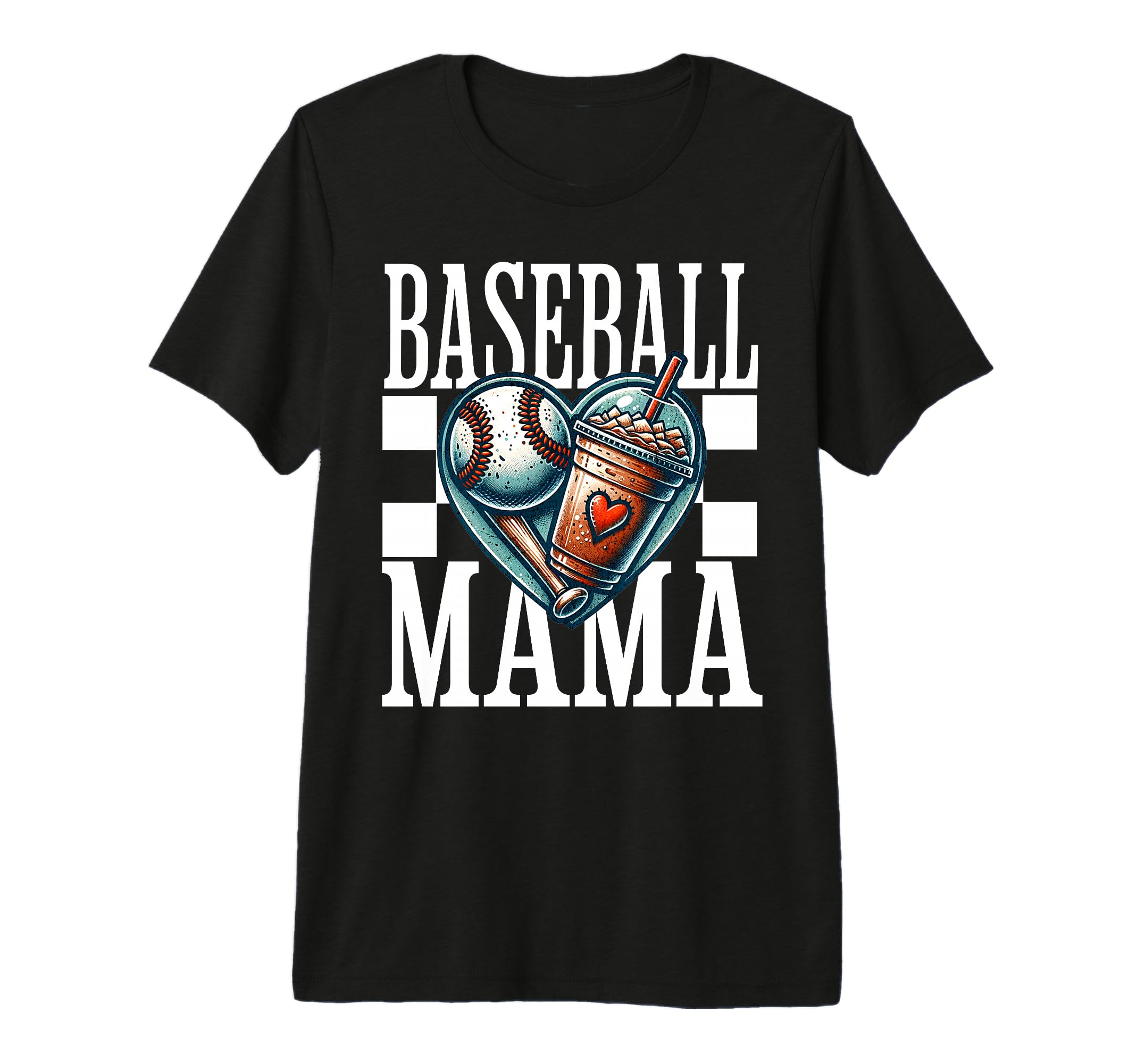 Baseball Mama Iced Coffee Heart Sports T-Shirt - Graphic Print Men Women - T-Shirt, Sweatshirt, Hoodie