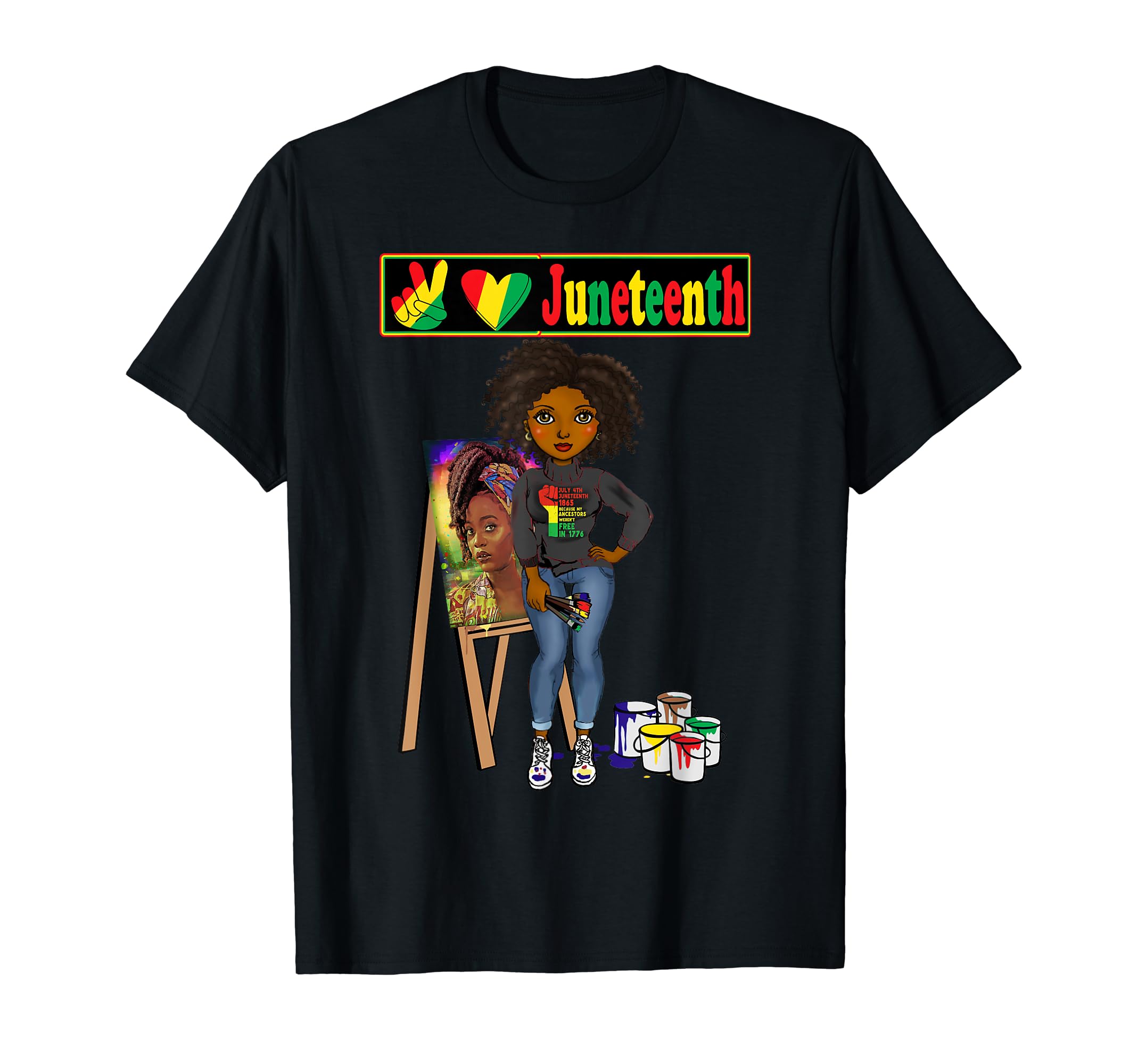 Juneteenth Black Melanin Peace Love T-Shirt - Minimalist Print Unisex - T-Shirt, Sweatshirt, Hoodie