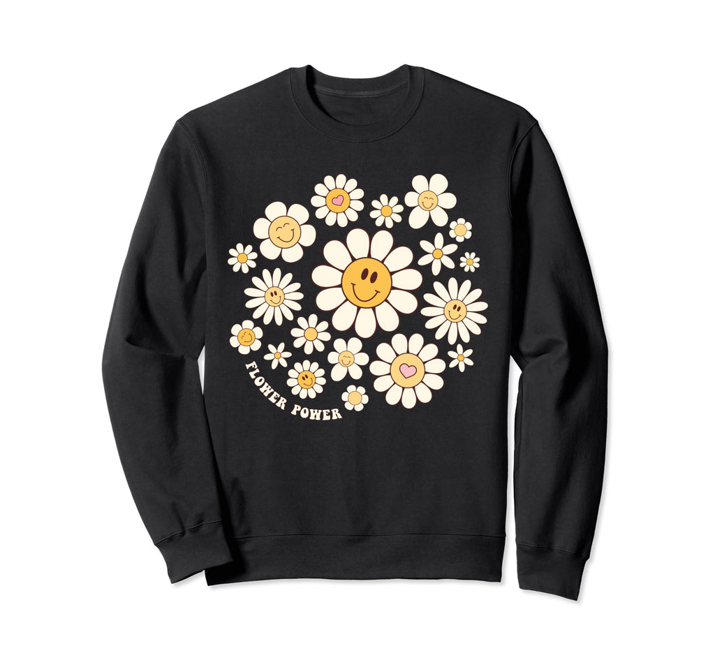 Flower Power Smile Face Flower Sweatshirt - Minimalist Print Men Women - T-Shirt, Sweatshirt, Hoodie
