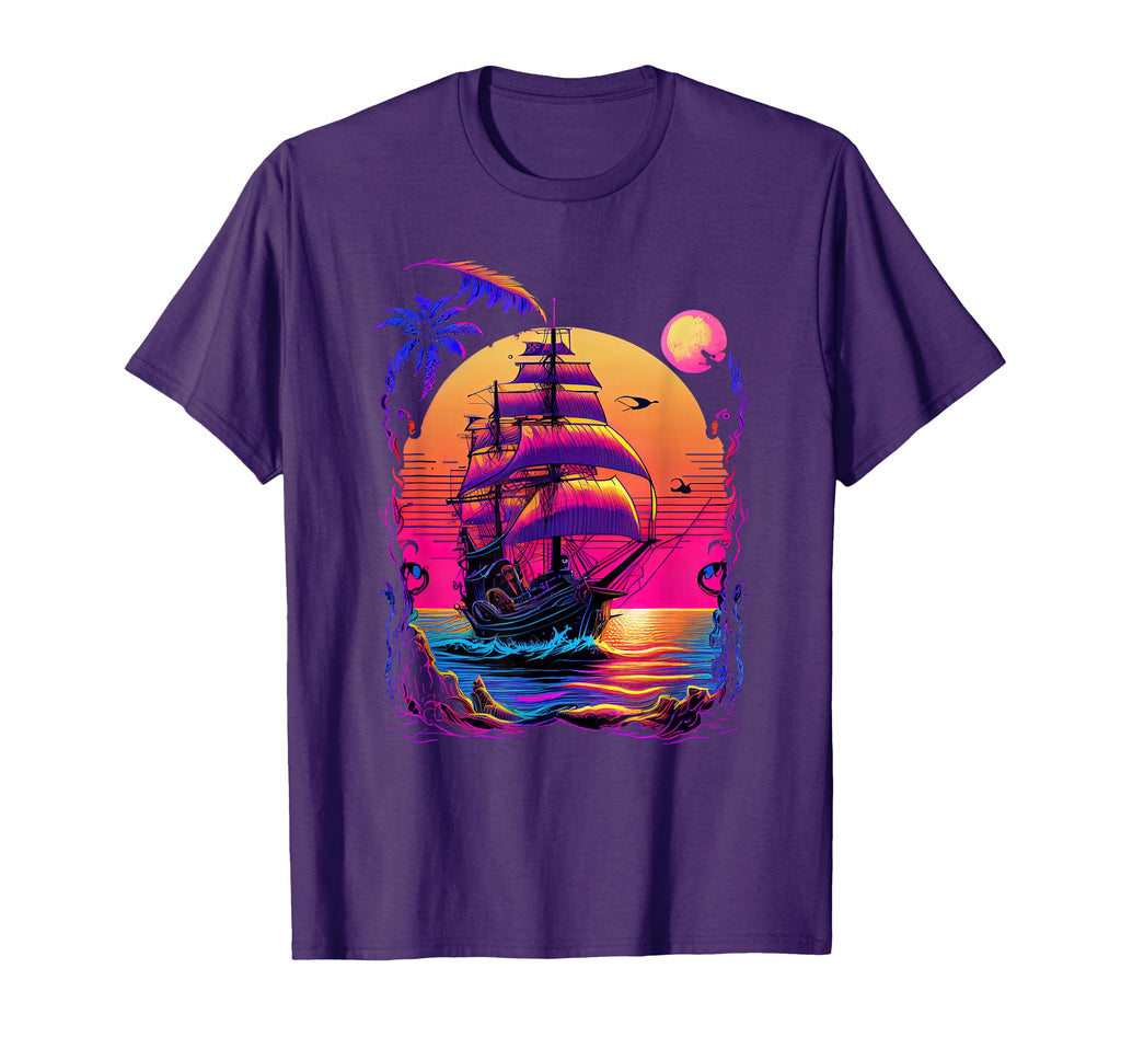 Synthwave Retrowave Pirate Ship T-Shirt - Minimalist Print for Adults - T-Shirt, Sweatshirt, Hoodie