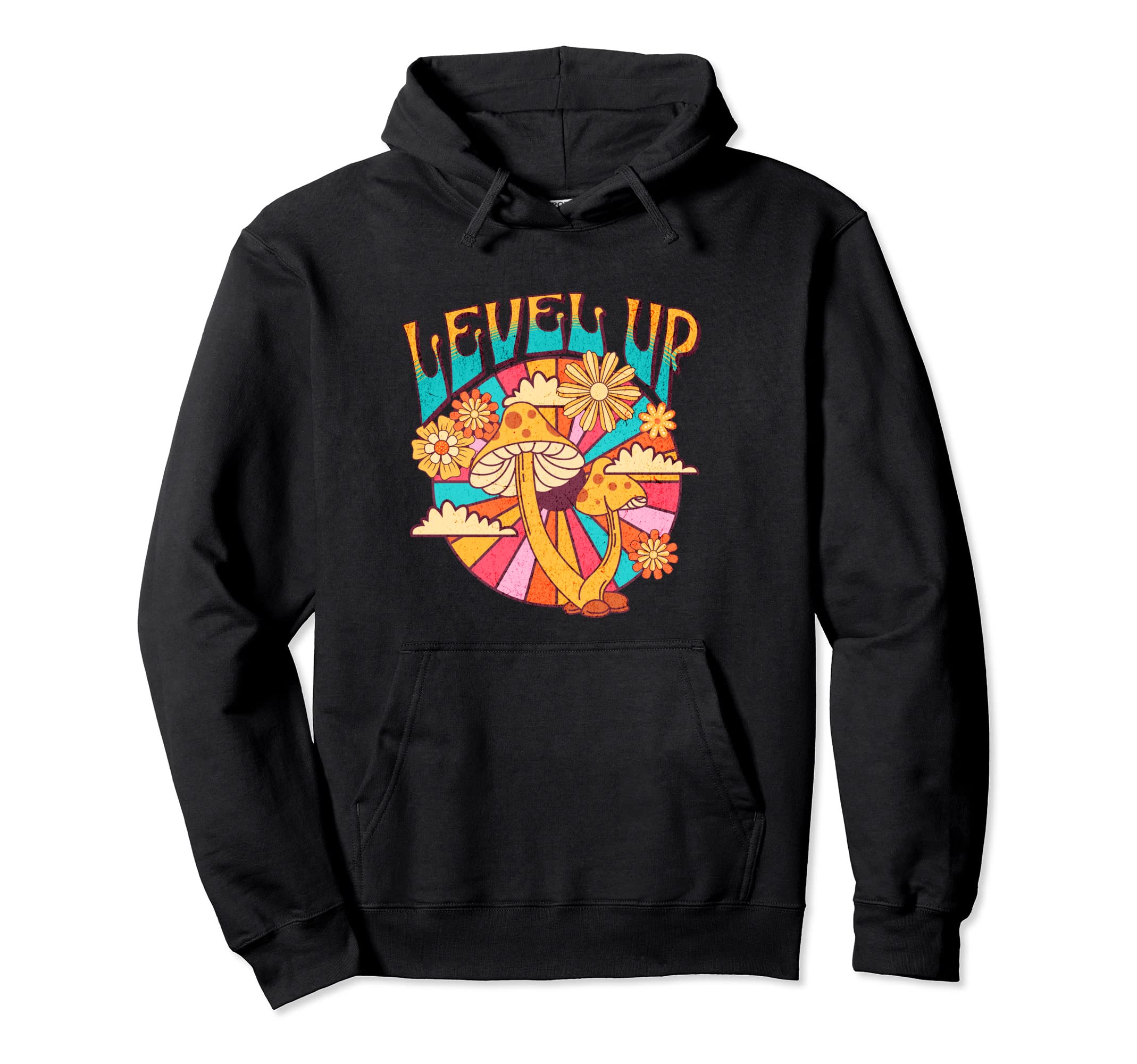 Level Up Psychedelic Hippie Groovy Fungus Hoodie - Trendy Graphic Unisex - T-Shirt, Sweatshirt, Hoodie