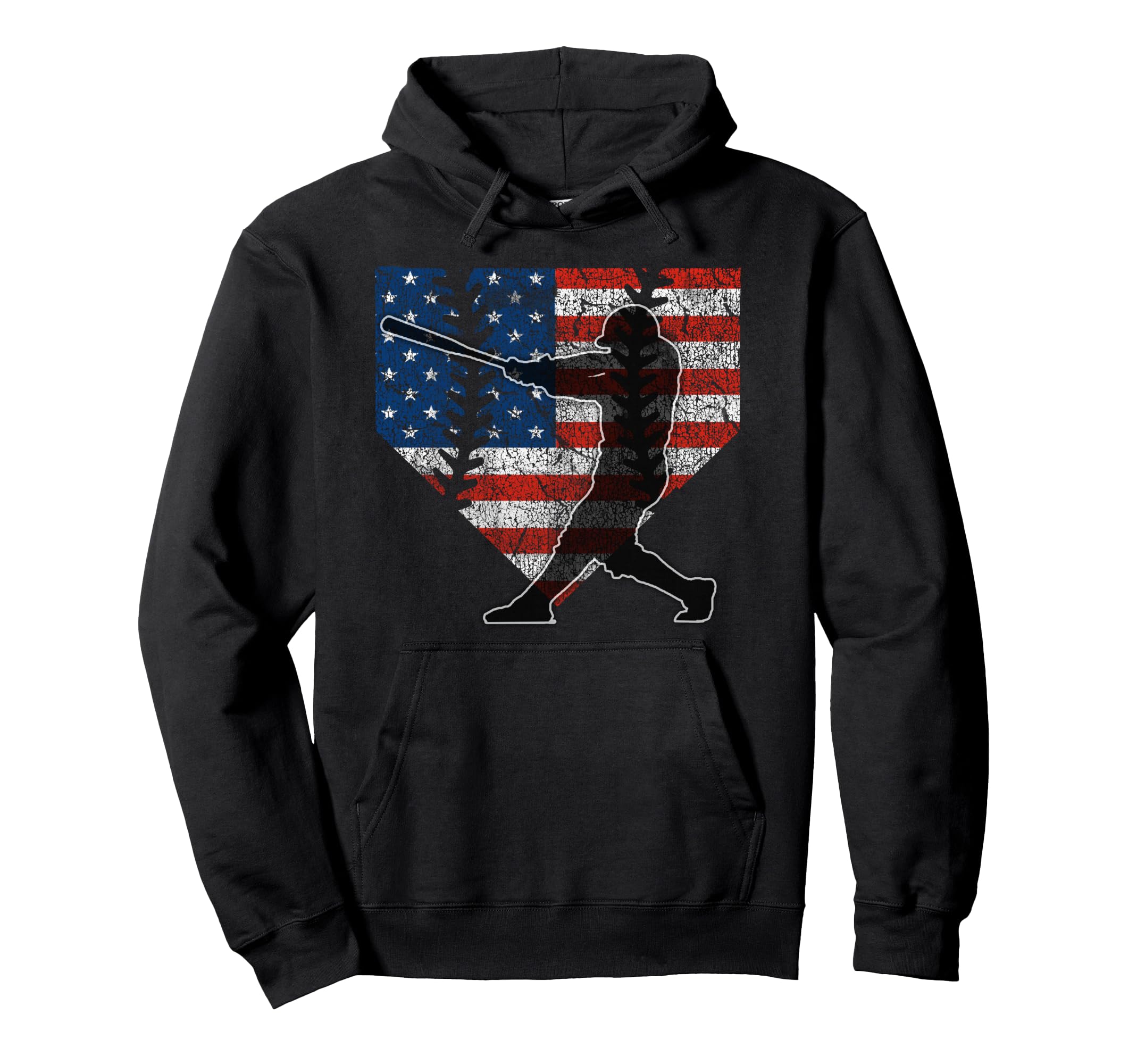 Baseball Player American Flag Home Plate Hoodie - Unique Graphic Men Women - T-Shirt, Sweatshirt, Hoodie