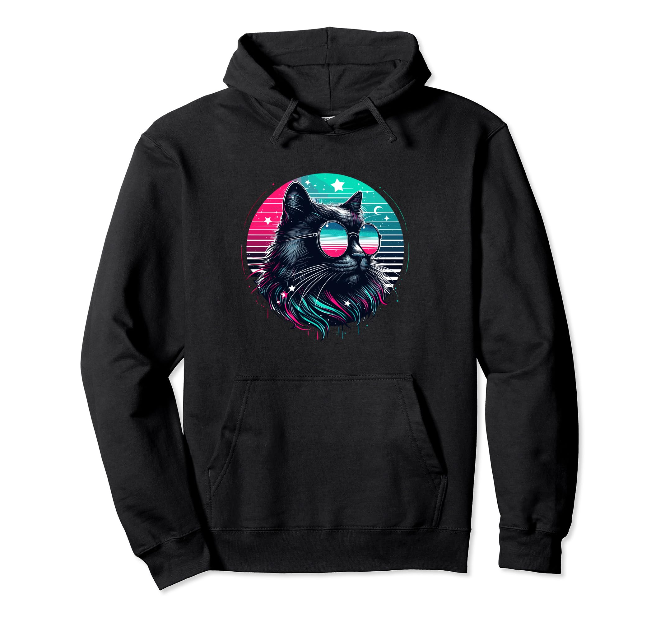 Black Cat Sunglasses Loves 80S And Hoodie - Casual Everyday Wear Men Women - T-Shirt, Sweatshirt, Hoodie