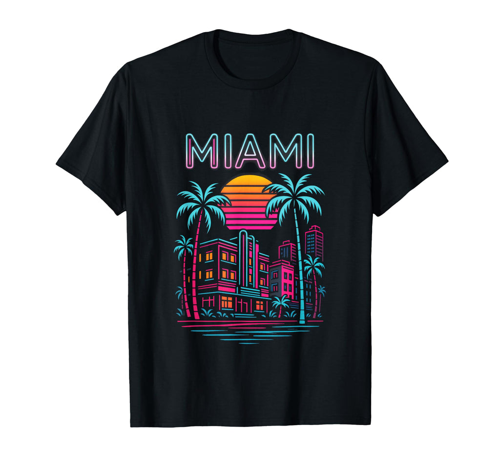 Miami Tropical Beach Skyline Sunset T-Shirt - Unique Graphic for Adults - T-Shirt, Sweatshirt, Hoodie