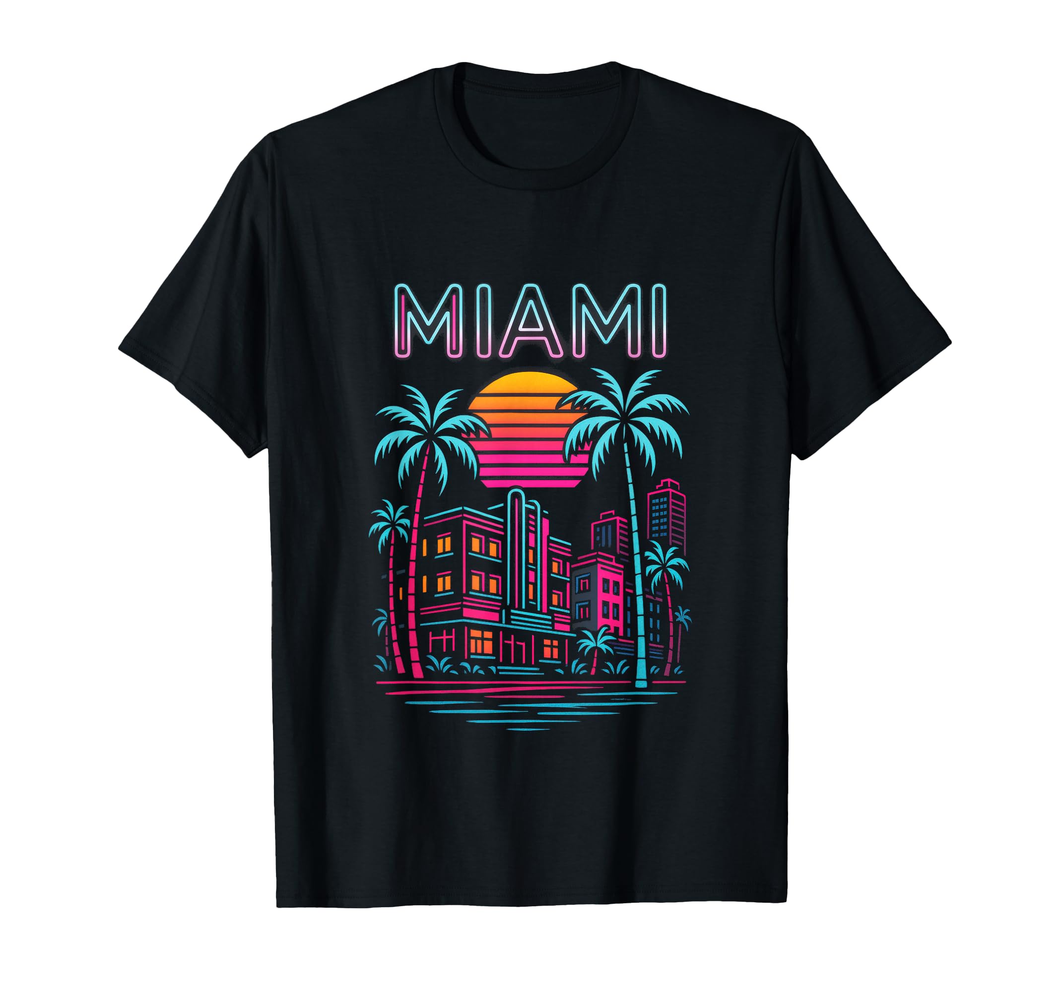 Miami Tropical Beach Skyline Sunset T-Shirt - Unique Graphic for Adults - T-Shirt, Sweatshirt, Hoodie