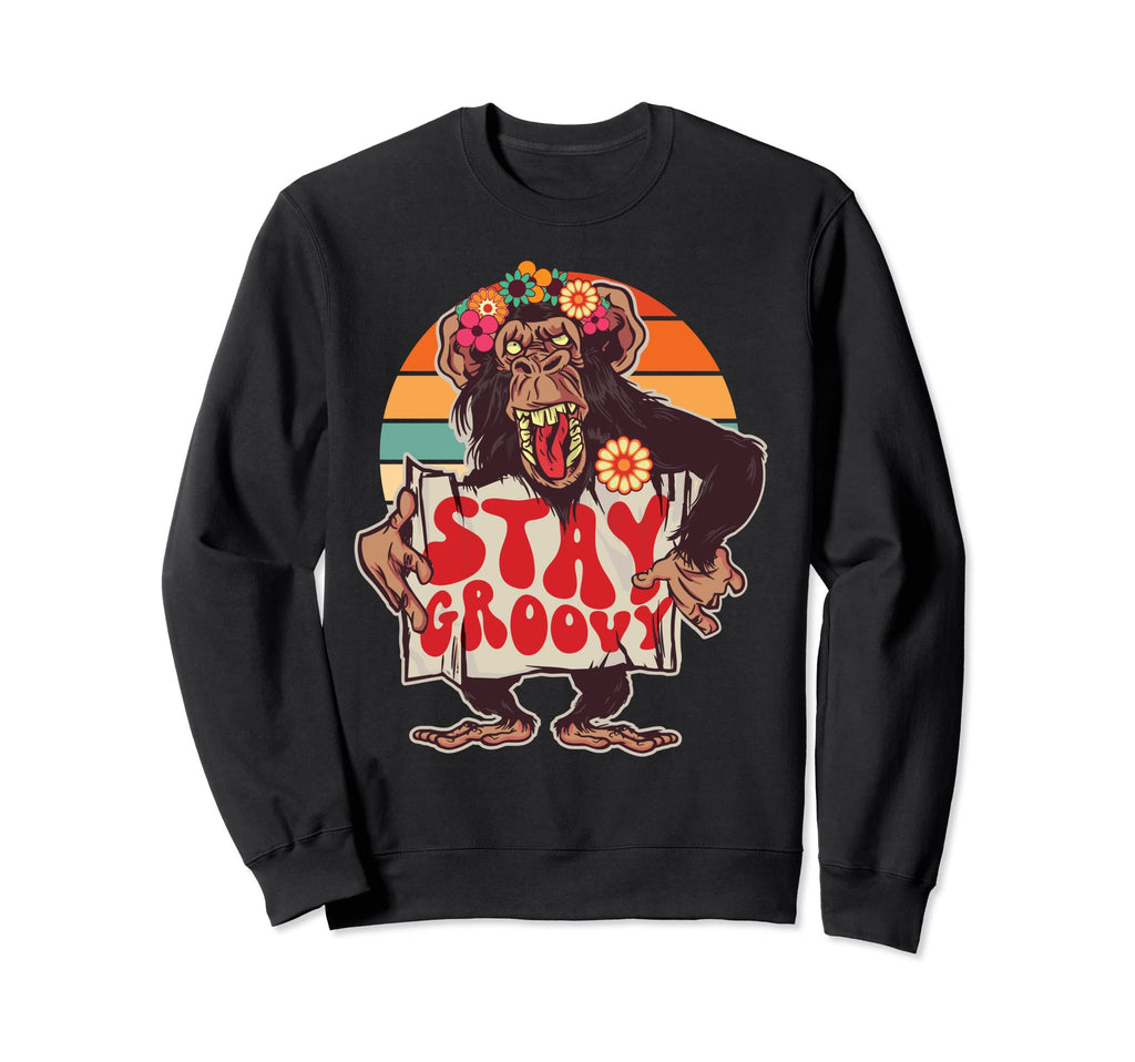 Stay Groovy Flower Power Monkey Groovy Sweatshirt - Graphic Print Unisex - T-Shirt, Sweatshirt, Hoodie