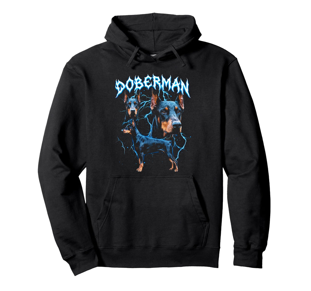 Doberman 90S Heavy Metal Dog Lover Hoodie - Graphic Print Men Women - T-Shirt, Sweatshirt, Hoodie