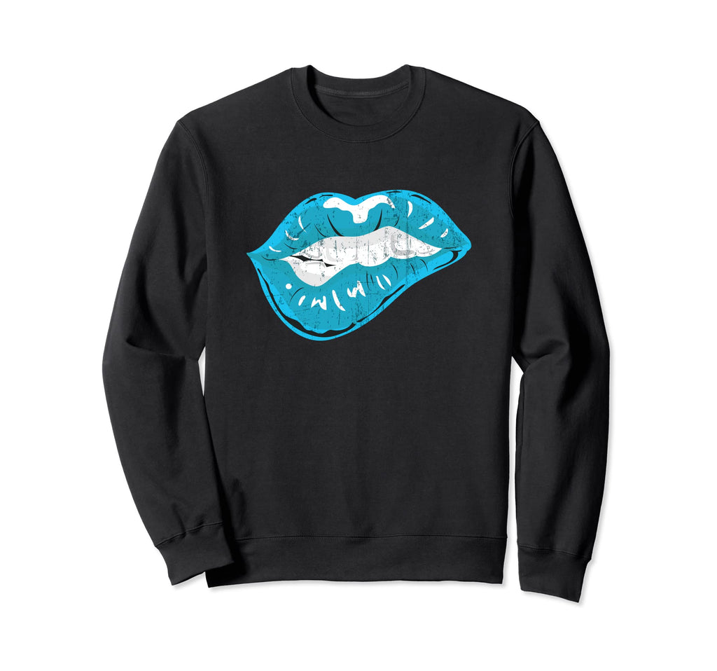 Bitten Lips Distressed Sweatshirt - Unique Graphic Men Women - T-Shirt, Sweatshirt, Hoodie