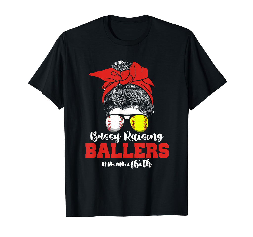 Busy Raising Ballers Messy Bun Mom T-Shirt - Graphic Print Men Women - T-Shirt, Sweatshirt, Hoodie