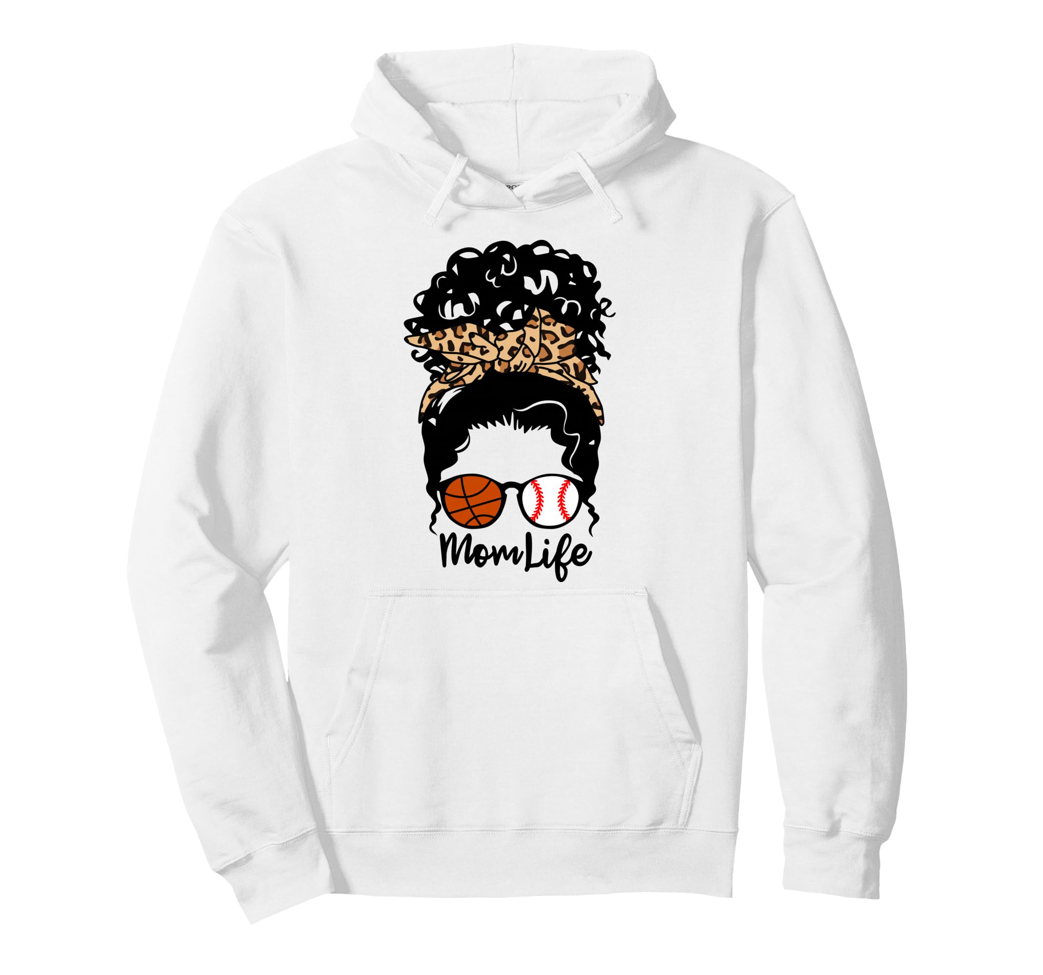 Mom Life Messy Bun Curly Hair Baseball Hoodie - Aesthetic Graphic Unisex - T-Shirt, Sweatshirt, Hoodie