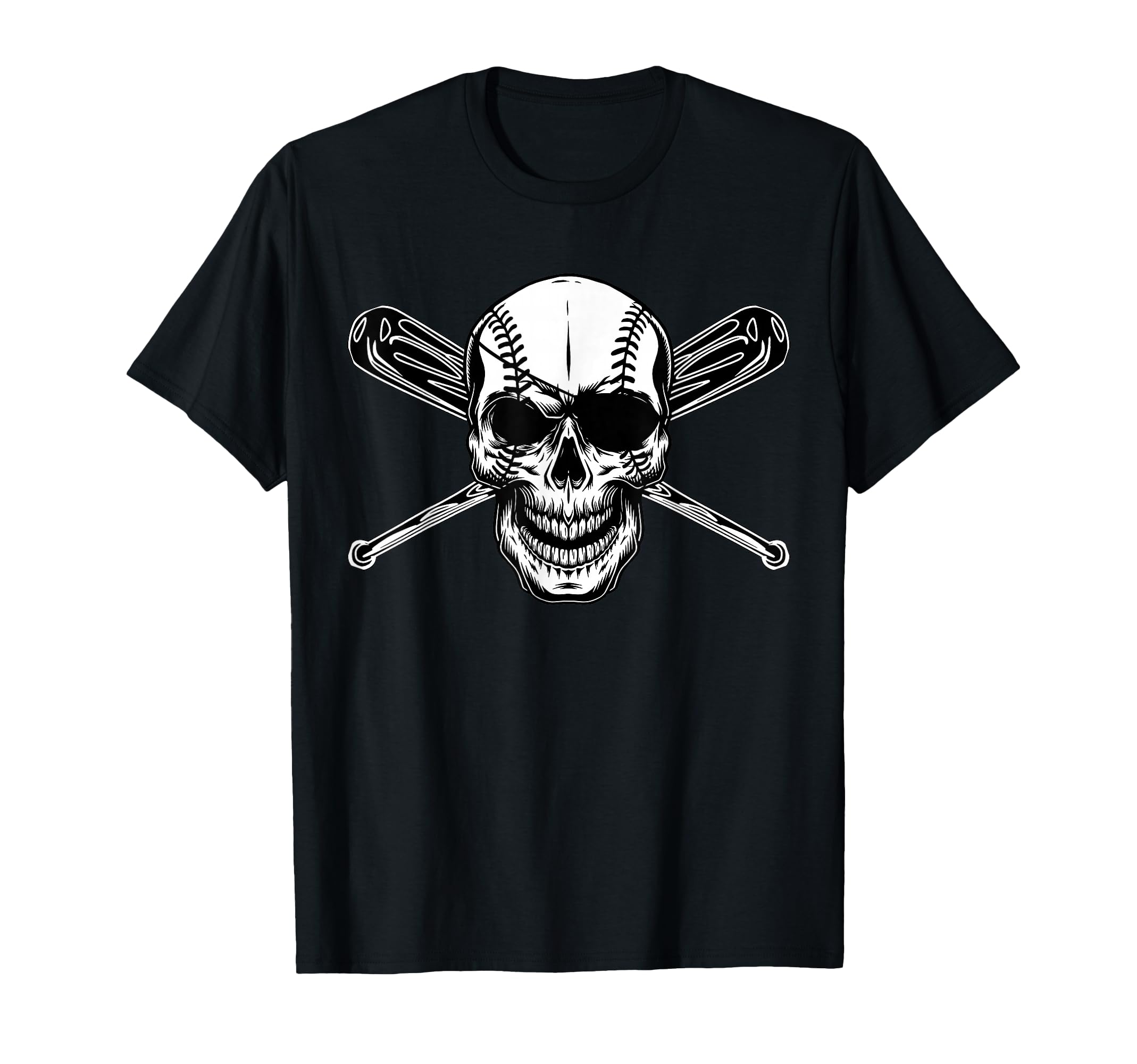 Baseball Pirate Seamed Skull Eye Patch T-Shirt - Fun Novelty Design Unisex - T-Shirt, Sweatshirt, Hoodie