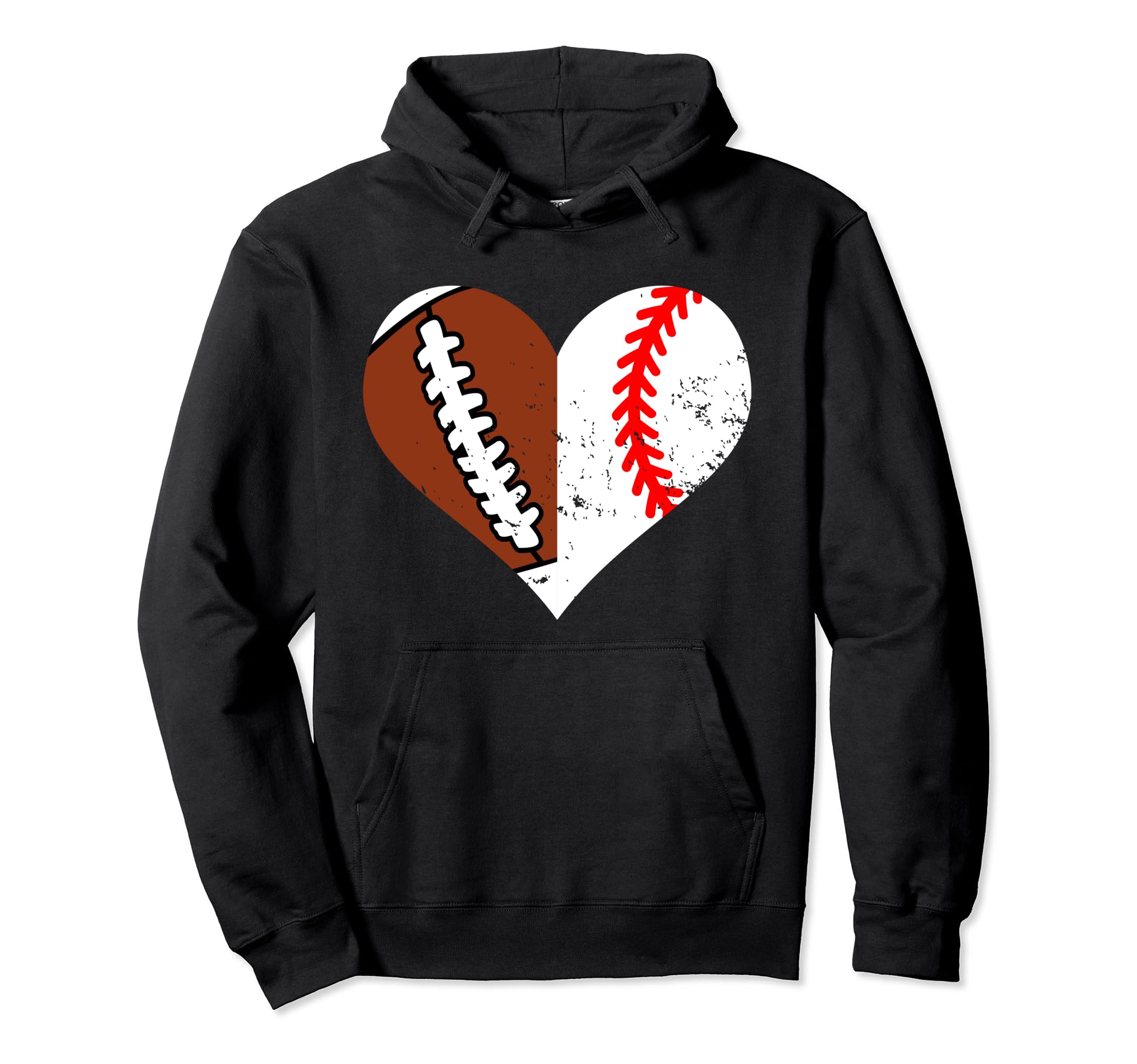 Football Baseball Heart Funny Hoodie - Custom Art Print for Adults - T-Shirt, Sweatshirt, Hoodie
