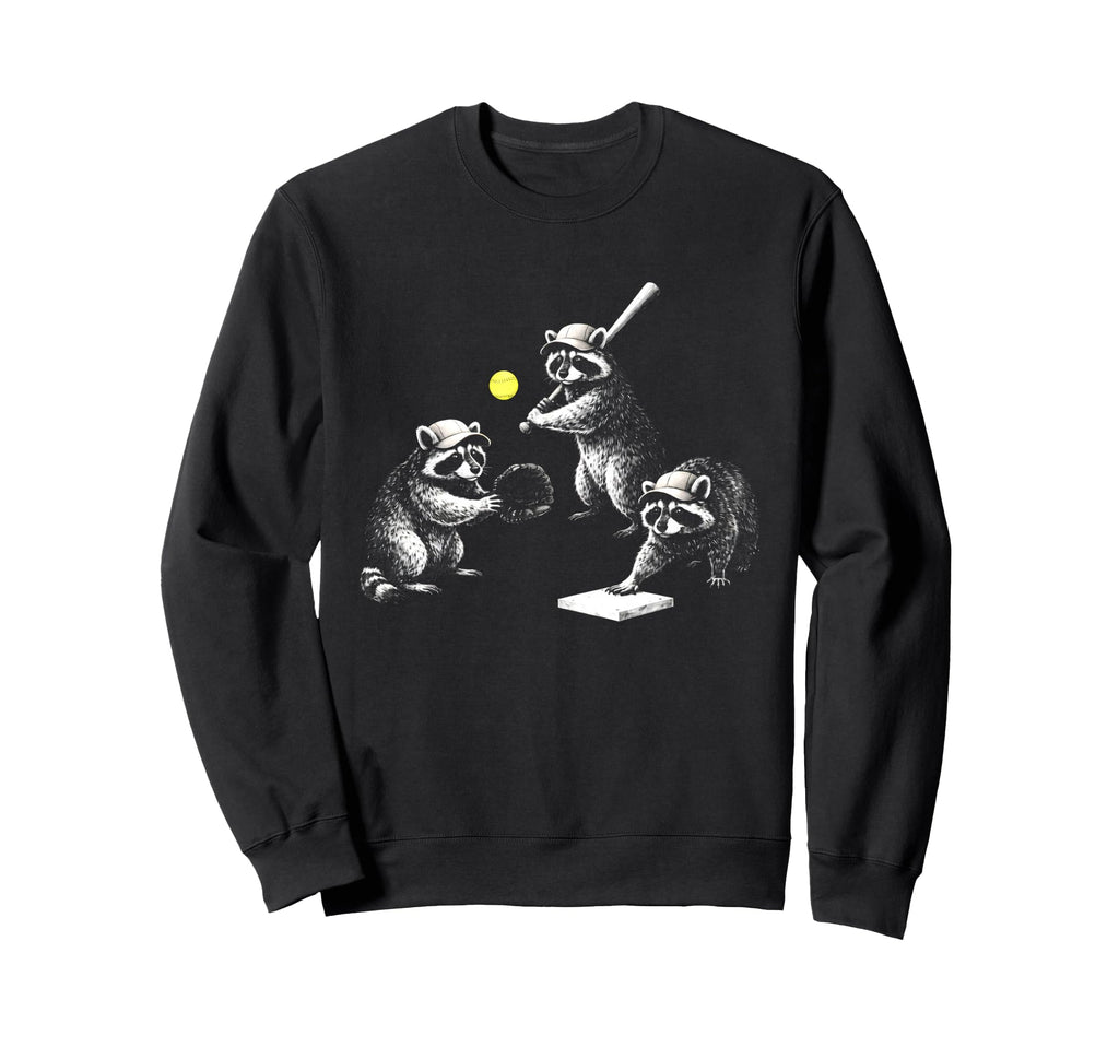 Baseball Raccoon Meme Softball Sweatshirt - Unique Graphic Men Women - T-Shirt, Sweatshirt, Hoodie