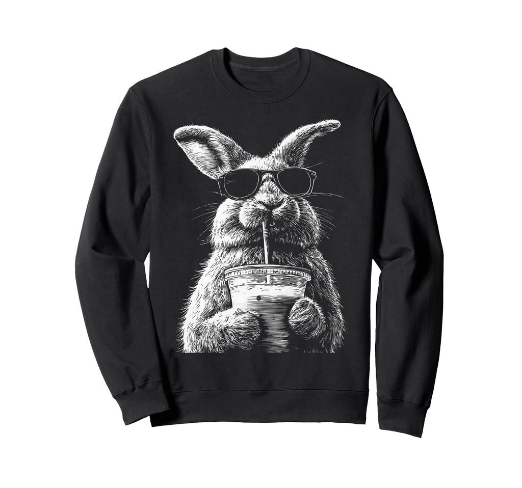 Rabbit Drinking Iced Coffee Funny Sweatshirt - Casual Everyday Wear Unisex - T-Shirt, Sweatshirt, Hoodie