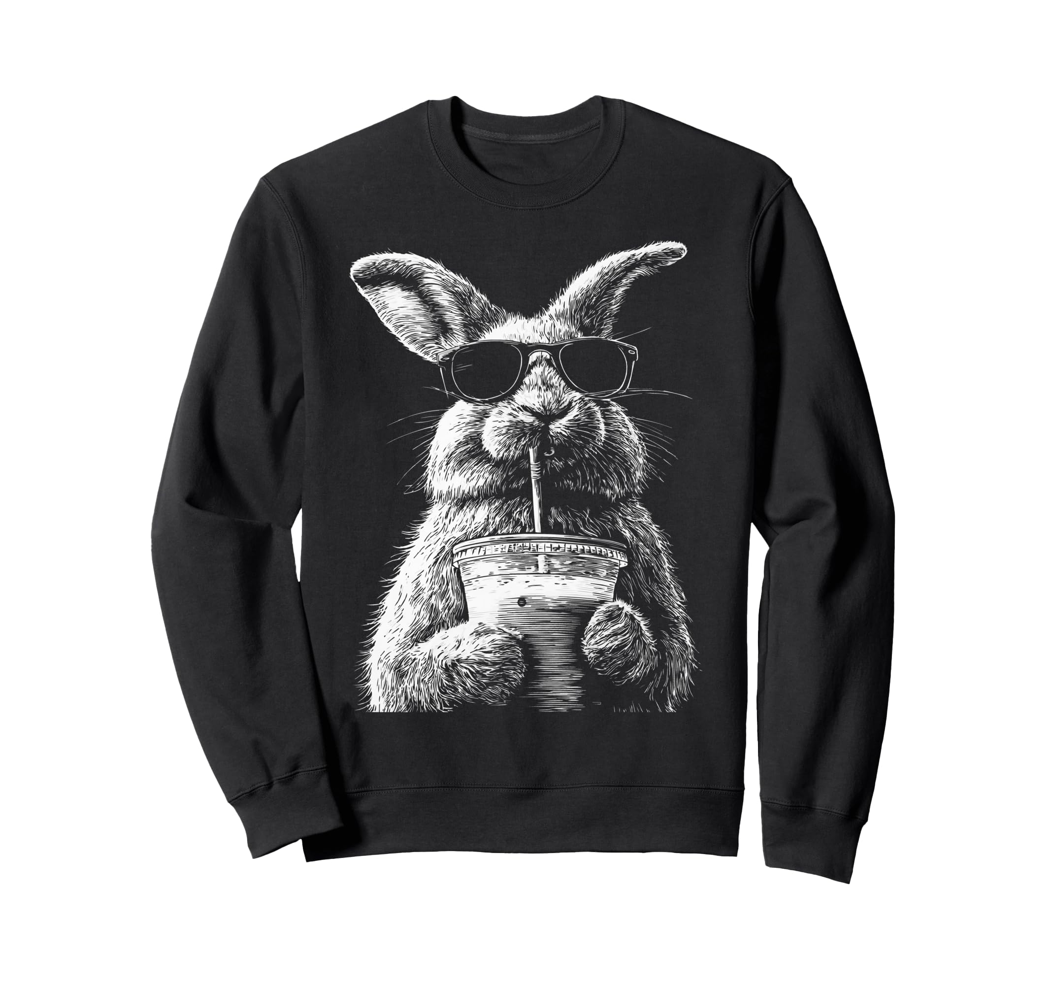 Rabbit Drinking Iced Coffee Funny Sweatshirt - Casual Everyday Wear Unisex - T-Shirt, Sweatshirt, Hoodie