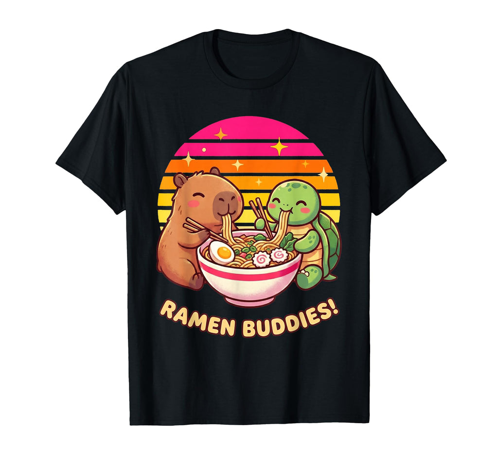 Kawaii Capybara Turtle Ramen Buddies T-Shirt - Novelty Apparel Unisex - T-Shirt, Sweatshirt, Hoodie