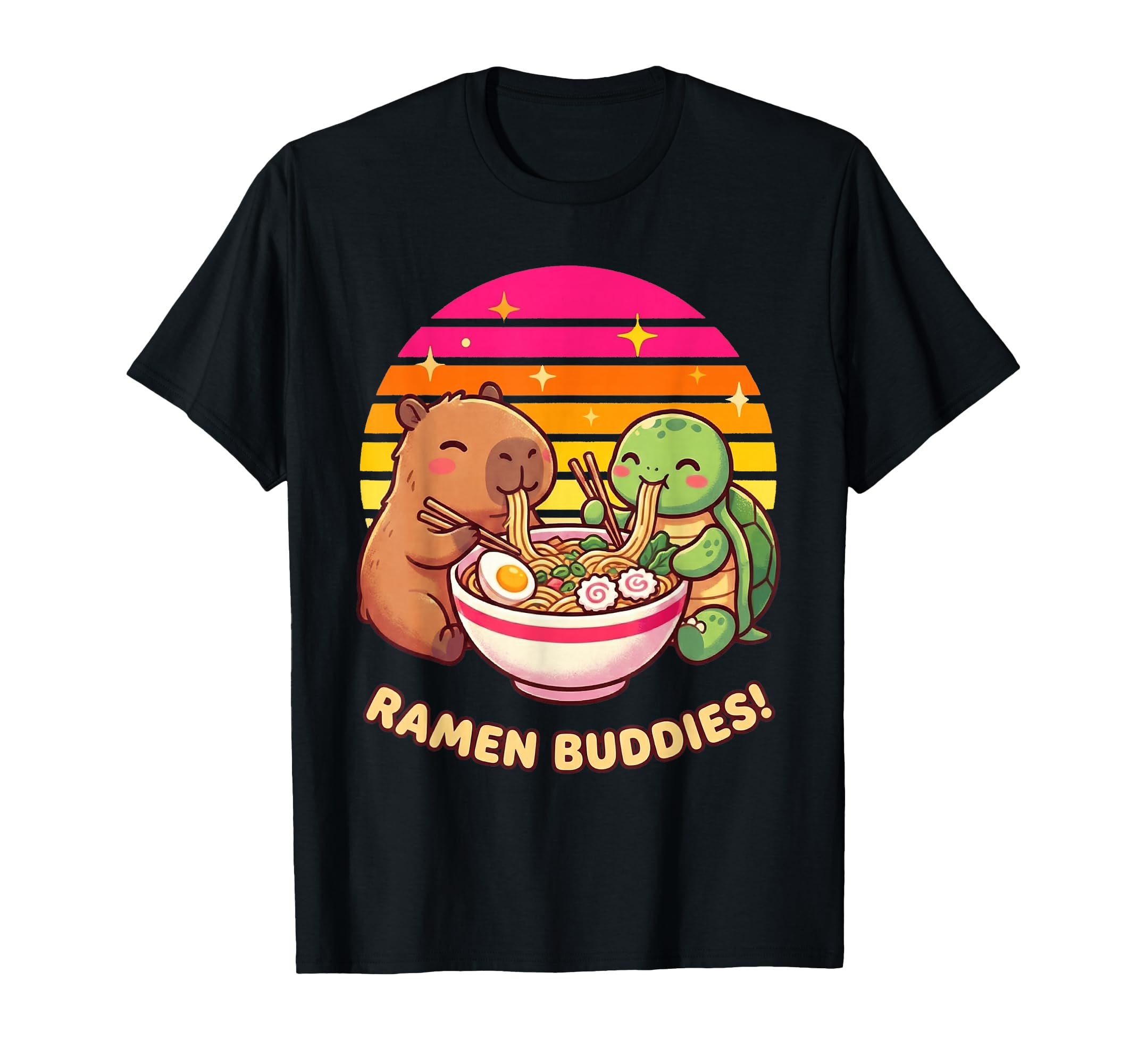 Kawaii Capybara Turtle Ramen Buddies T-Shirt - Novelty Apparel Unisex - T-Shirt, Sweatshirt, Hoodie