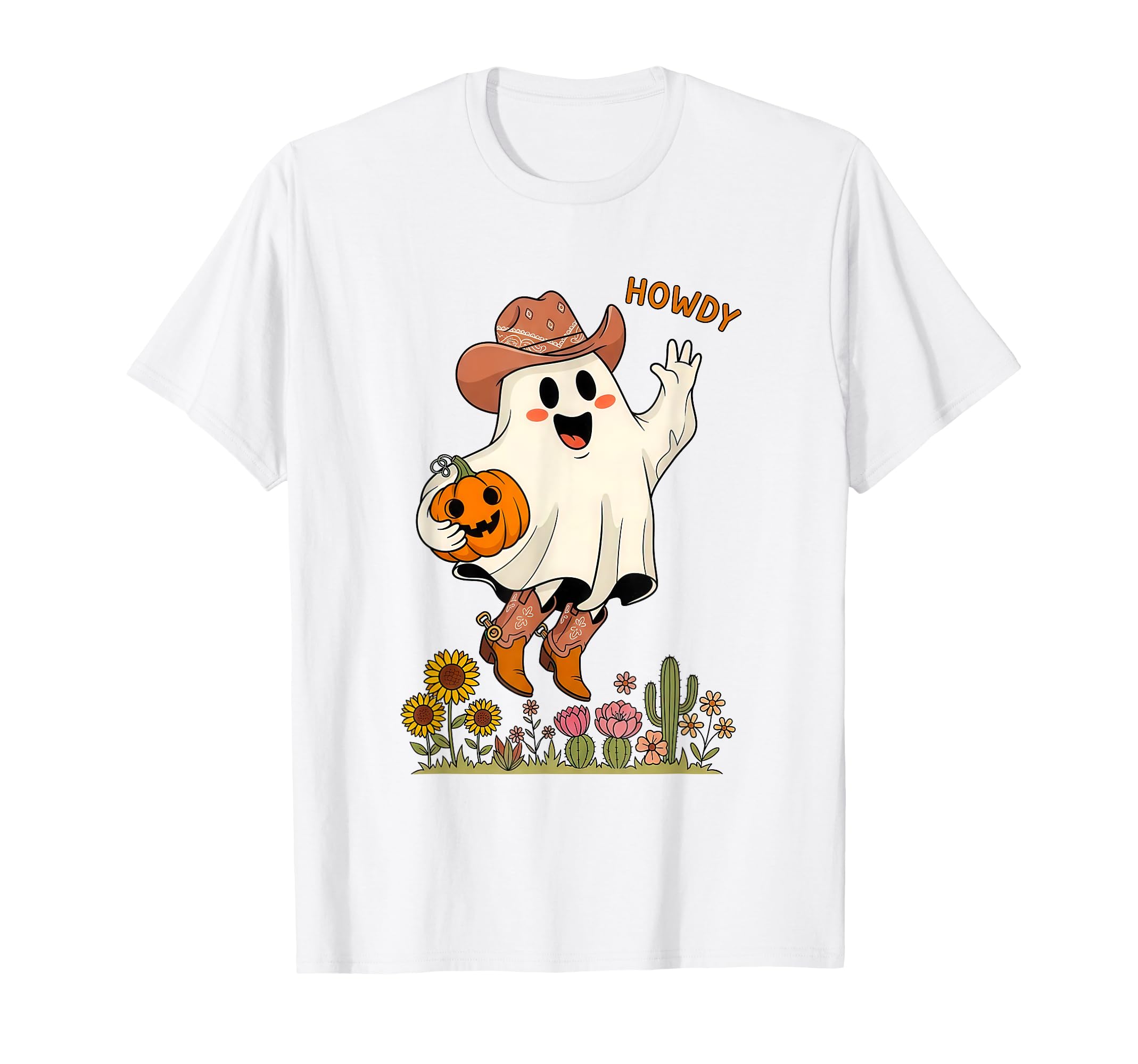 Howdy Boo Cowboy Ghost Halloween T-Shirt - Casual Everyday Wear for Adults - T-Shirt, Sweatshirt, Hoodie