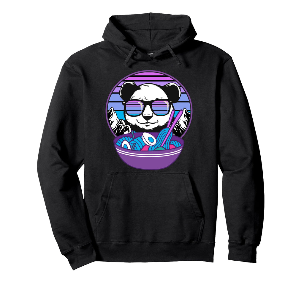 Ramen Bowl Panda Retrowave Sunset 80S Hoodie - Novelty Apparel for Adults - T-Shirt, Sweatshirt, Hoodie