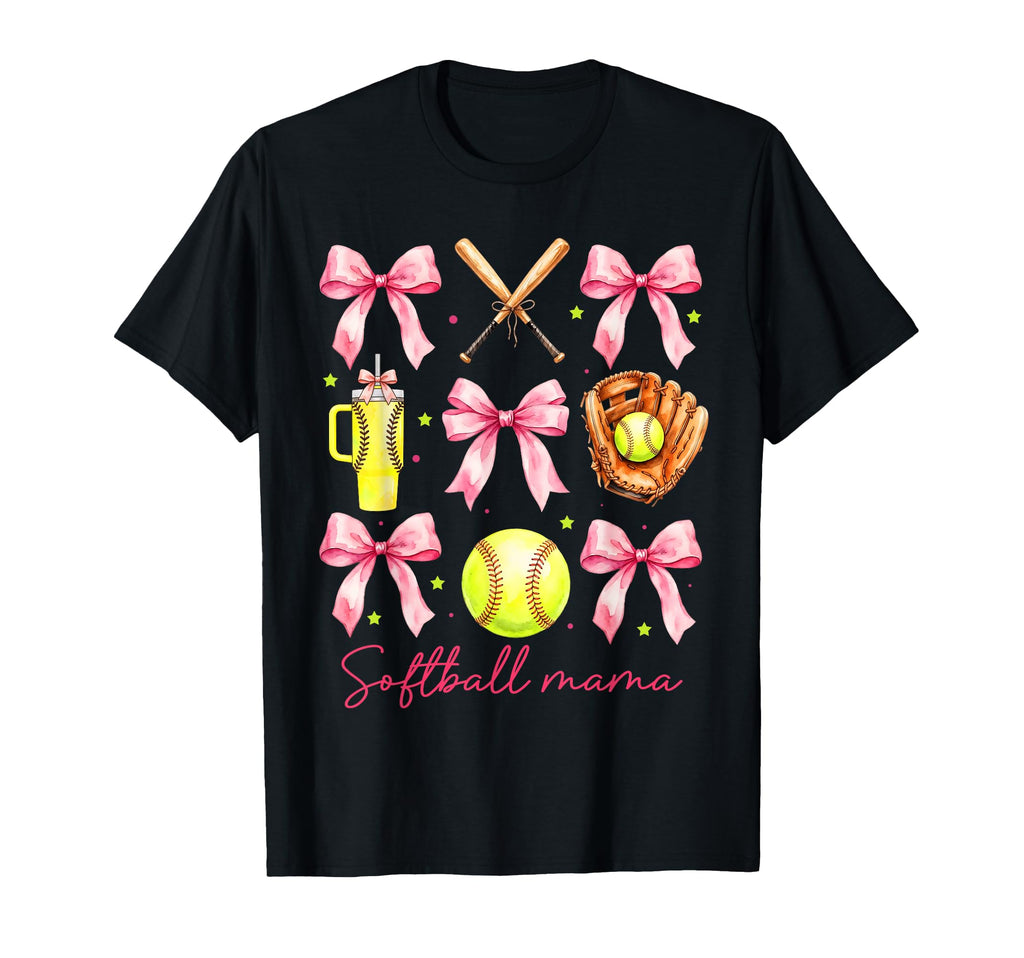 Softball Mama Coquette Bow Cheer Mom T-Shirt - Custom Art Print for Adults - T-Shirt, Sweatshirt, Hoodie