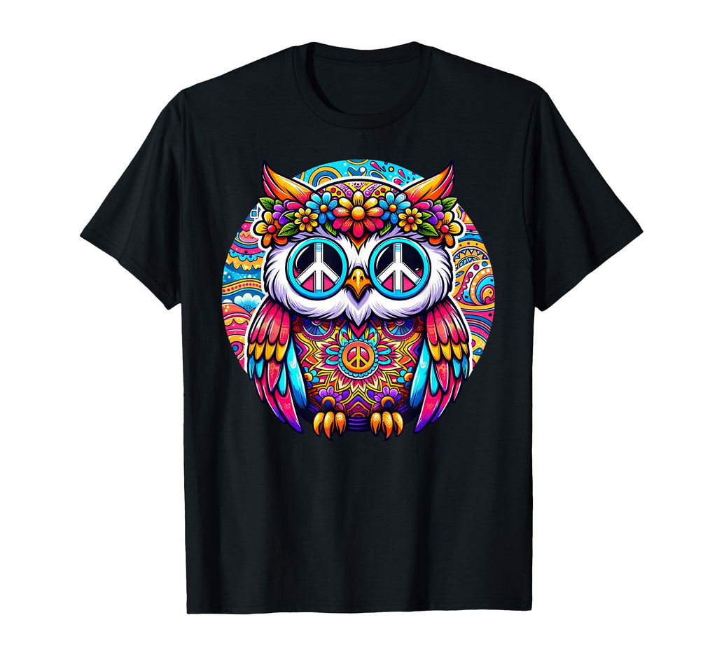 Psychedelic Peace Owl Love Colorful Harmony T-Shirt - Graphic Print Unisex - T-Shirt, Sweatshirt, Hoodie
