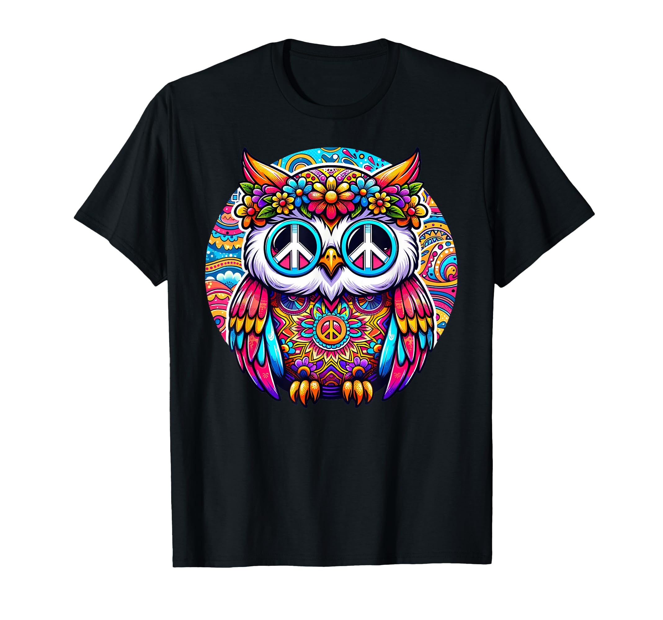 Psychedelic Peace Owl Love Colorful Harmony T-Shirt - Graphic Print Unisex - T-Shirt, Sweatshirt, Hoodie
