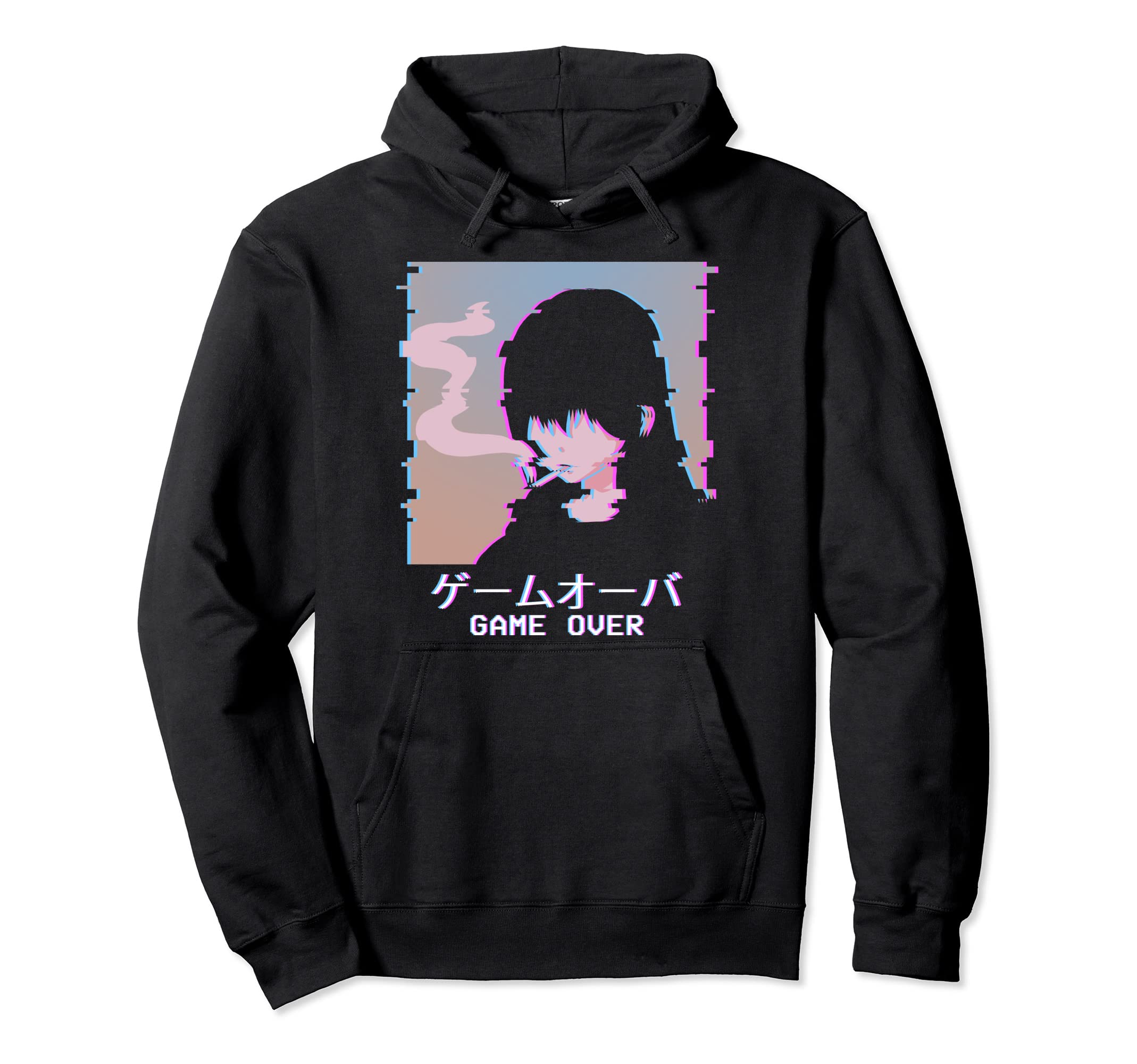Game Over Japanese Vaporwave Sad Anime Hoodie - Novelty Apparel for Adults - T-Shirt, Sweatshirt, Hoodie