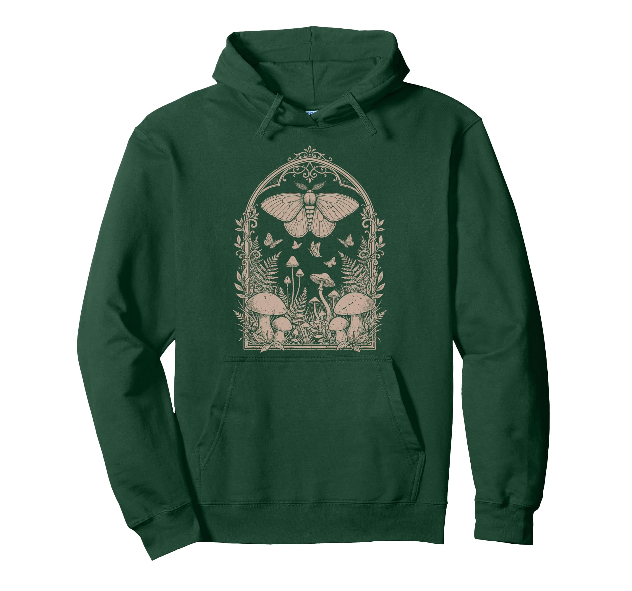 Butterfly Moth Mushrooms Floral Grunge Hoodie - Fun Novelty Design Unisex - T-Shirt, Sweatshirt, Hoodie