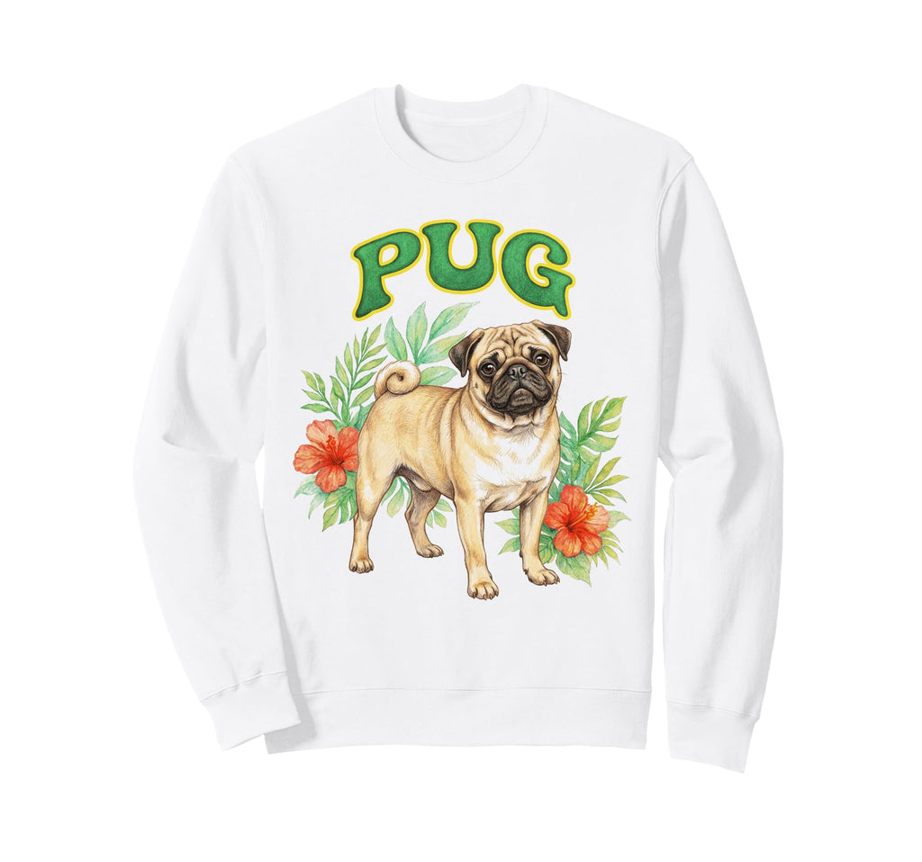 Pug Dog Groovy Floral Pug Dog Watercolor Sweatshirt - Graphic Print Unisex - T-Shirt, Sweatshirt, Hoodie