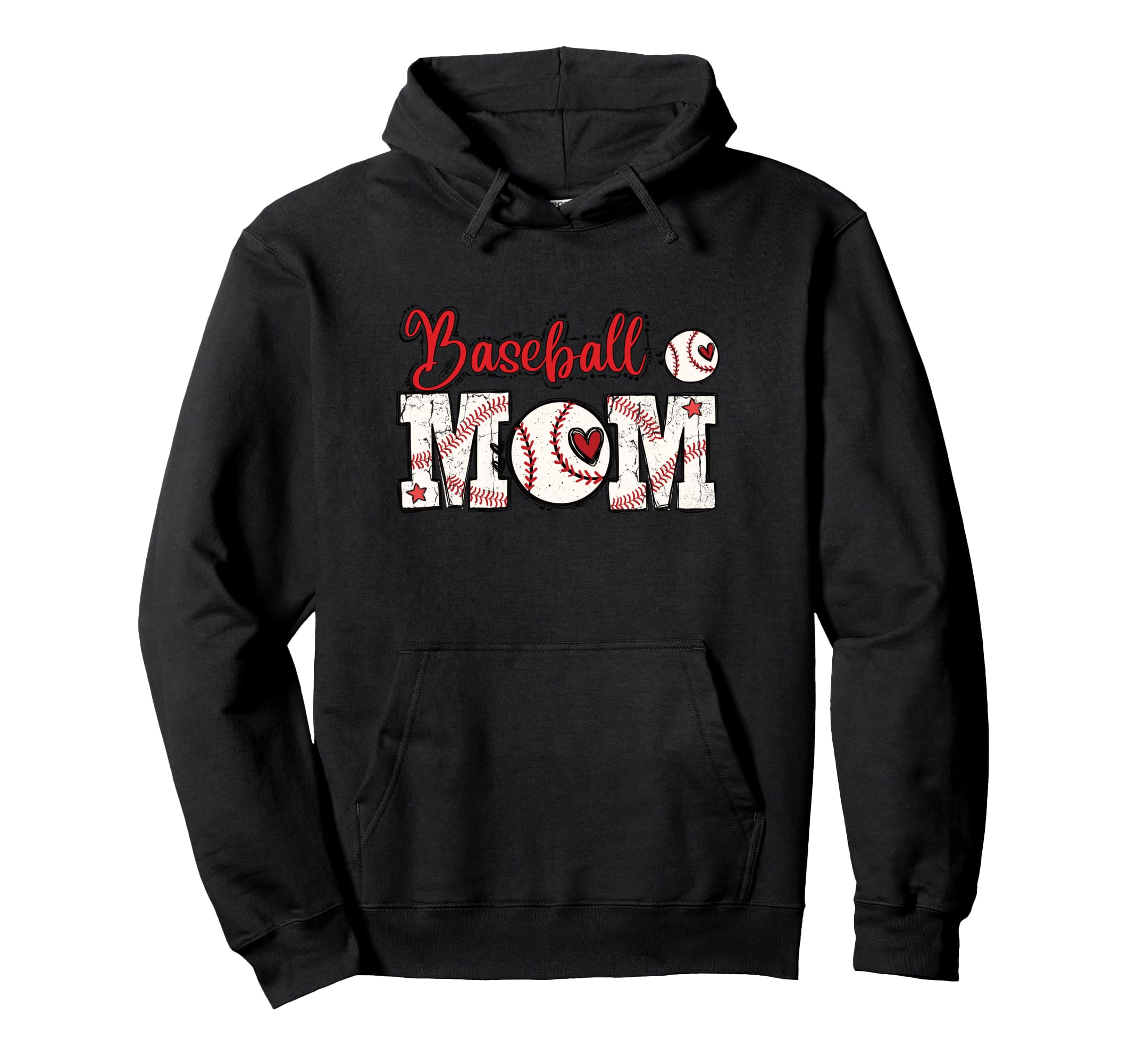 Baseball Mom Distressed Lettering Heart Hoodie - Trendy Graphic Unisex - T-Shirt, Sweatshirt, Hoodie