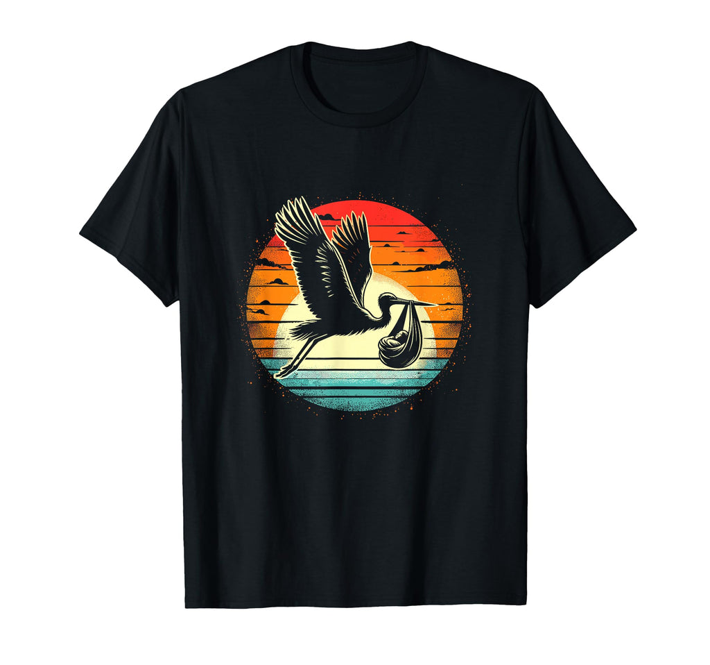 Stork Delivering Sunset Pregnancy T-Shirt - Minimalist Print Men Women - T-Shirt, Sweatshirt, Hoodie