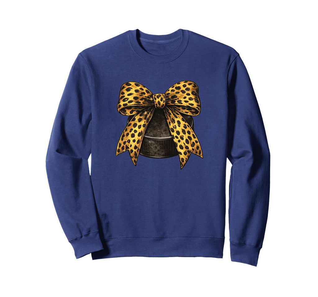 Hockey Mom Leopard Bow Hockey Puck Sweatshirt - Unique Graphic for Adults - T-Shirt, Sweatshirt, Hoodie