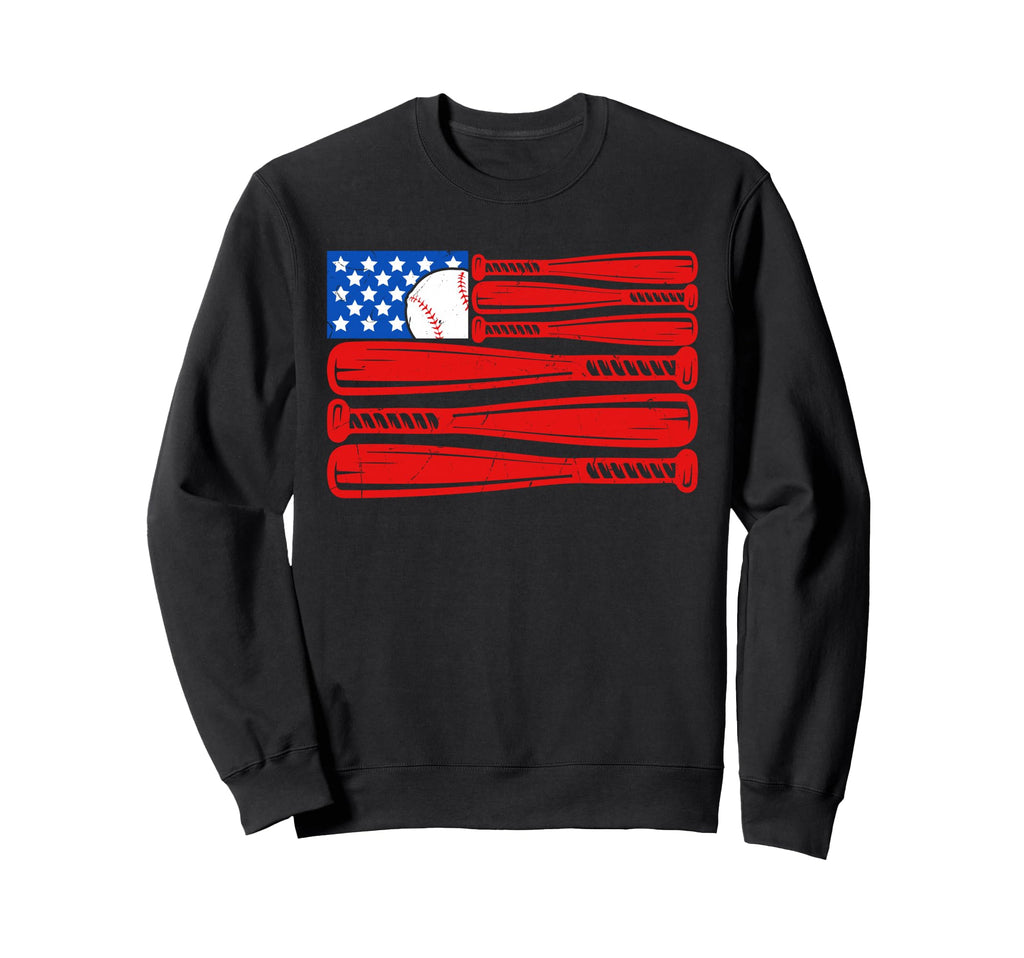 American Baseball Bat Flag Usa Patriotic Sweatshirt - Unique Graphic Unisex - T-Shirt, Sweatshirt, Hoodie