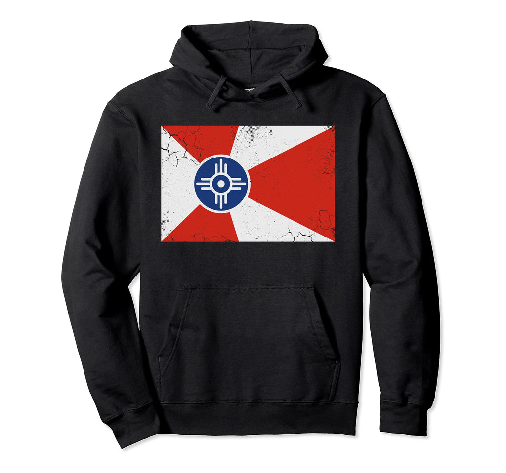 Wichita Kansas Flag Distressed Hoodie - Novelty Apparel Men Women - T-Shirt, Sweatshirt, Hoodie
