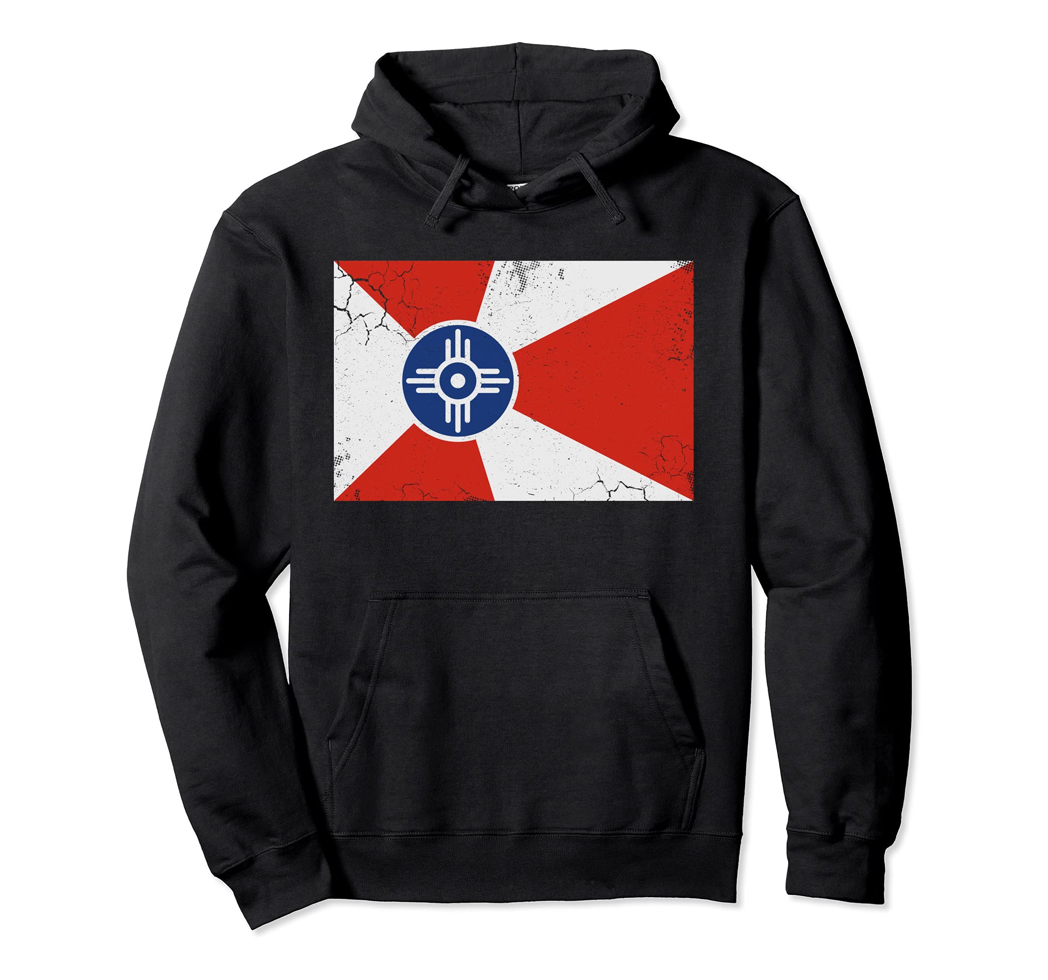 Wichita Kansas Flag Distressed Hoodie - Novelty Apparel Men Women - T-Shirt, Sweatshirt, Hoodie