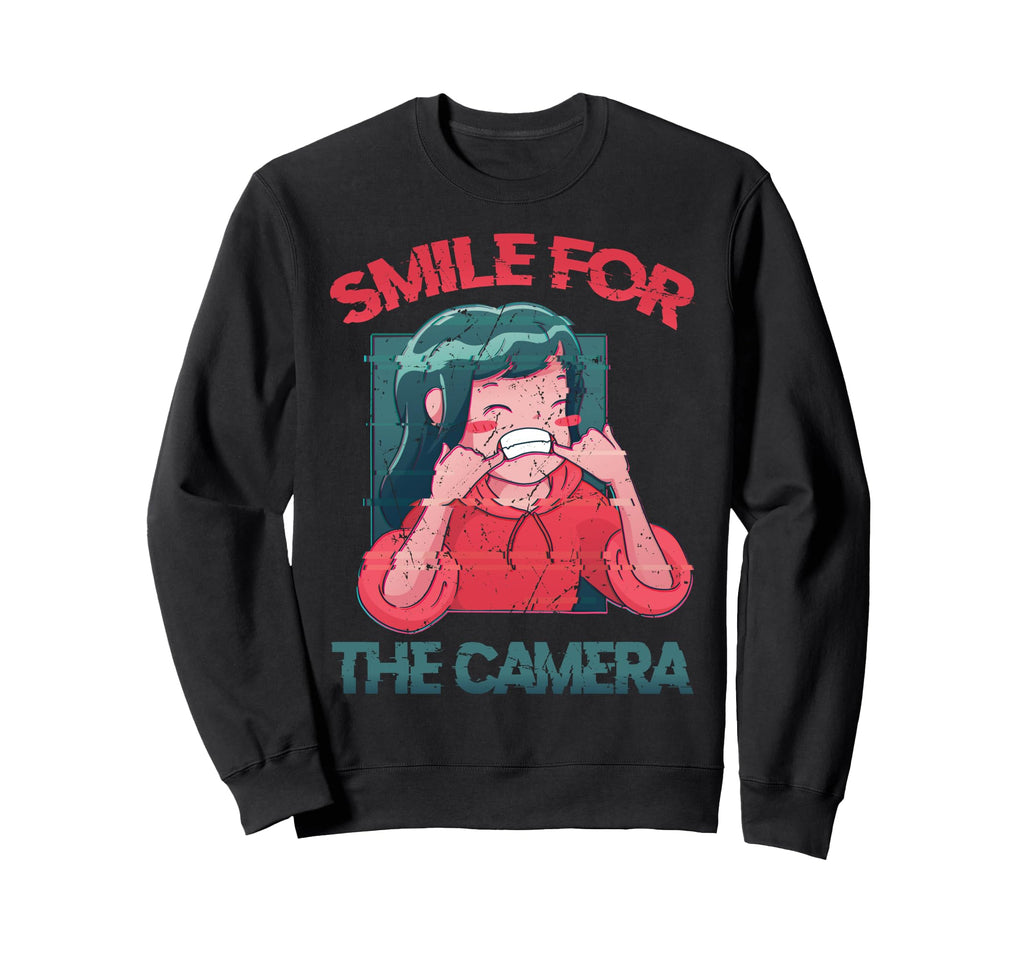 Smile Camera Vaporwave Glitchy Anime Sweatshirt - Custom Art Print Unisex - T-Shirt, Sweatshirt, Hoodie