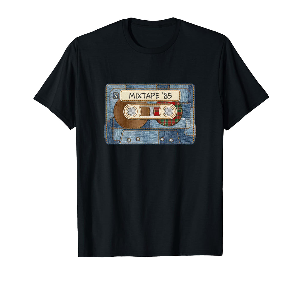 Mixtape 85 Cassette Tape Patchwork 80S T-Shirt - Aesthetic Graphic Unisex - T-Shirt, Sweatshirt, Hoodie