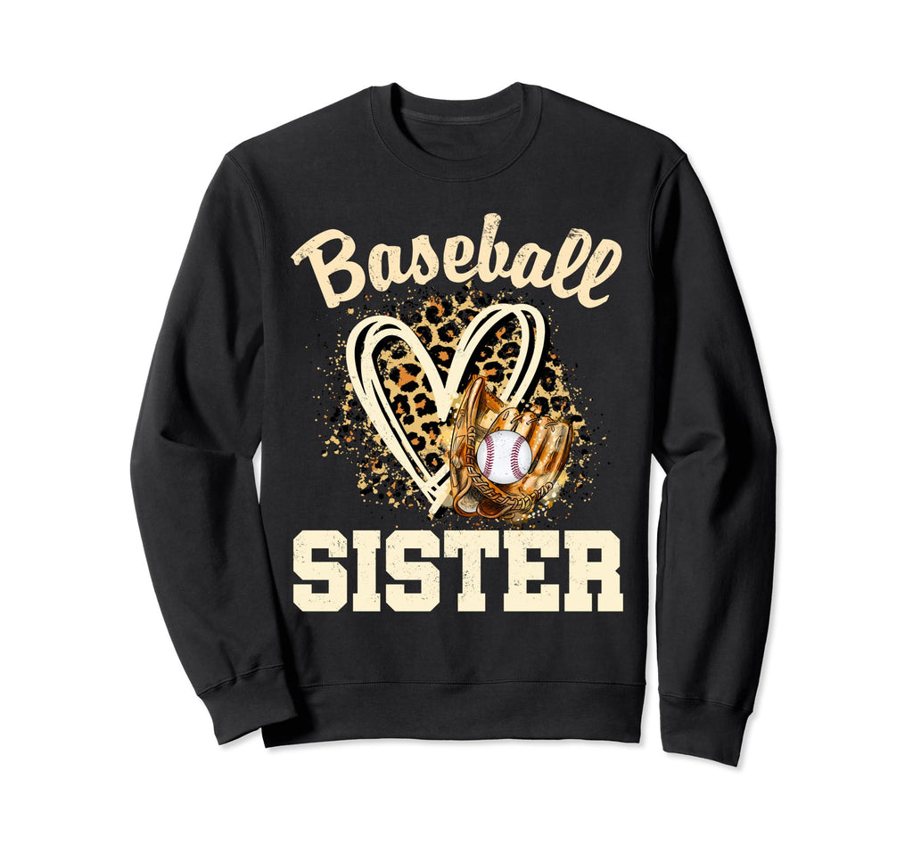 Baseball Sister Leopard Heart Sweatshirt - Casual Everyday Wear Unisex - T-Shirt, Sweatshirt, Hoodie