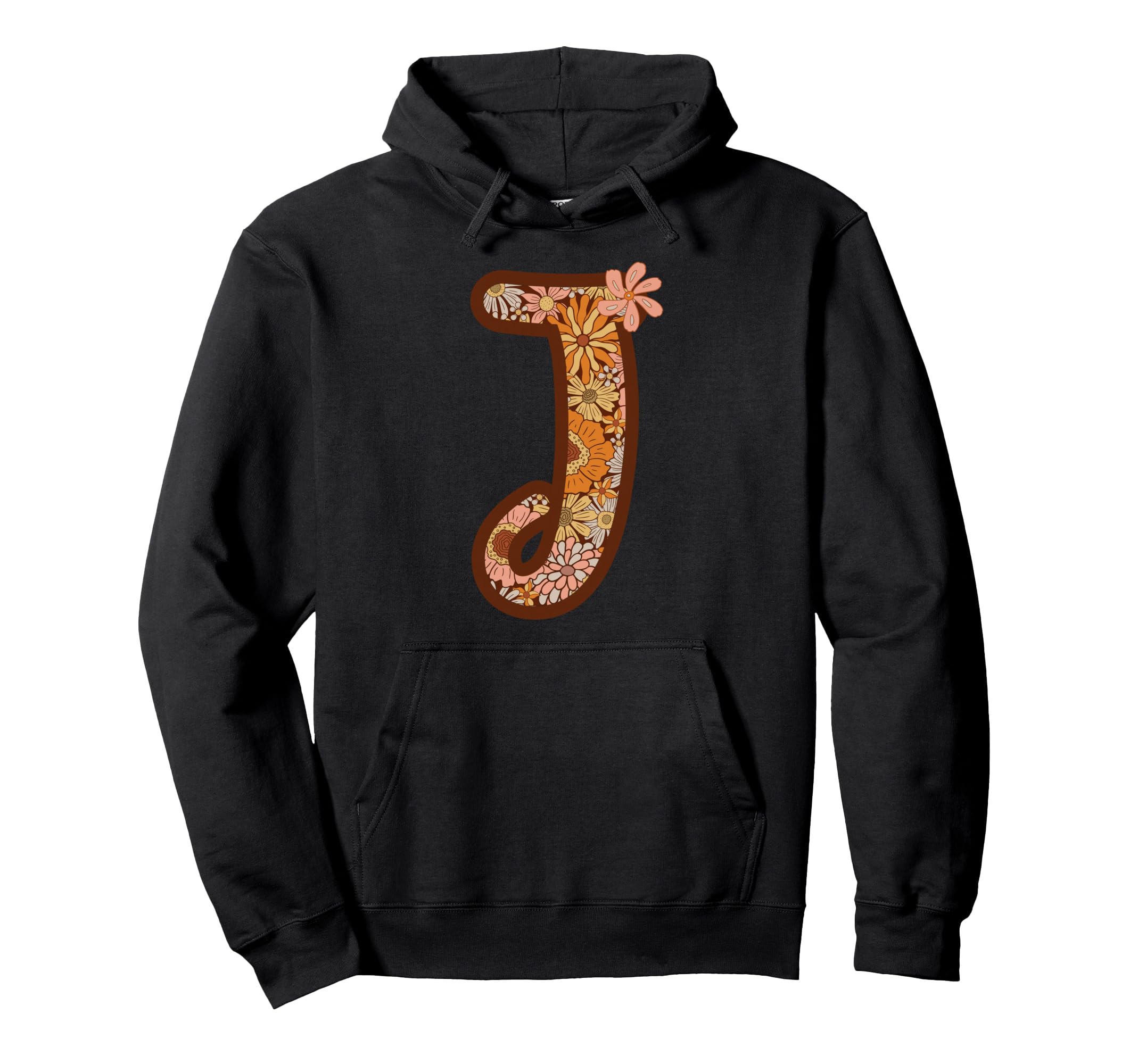 Letter J Initial Floral Monogram Boho Hoodie - Novelty Apparel for Adults - T-Shirt, Sweatshirt, Hoodie