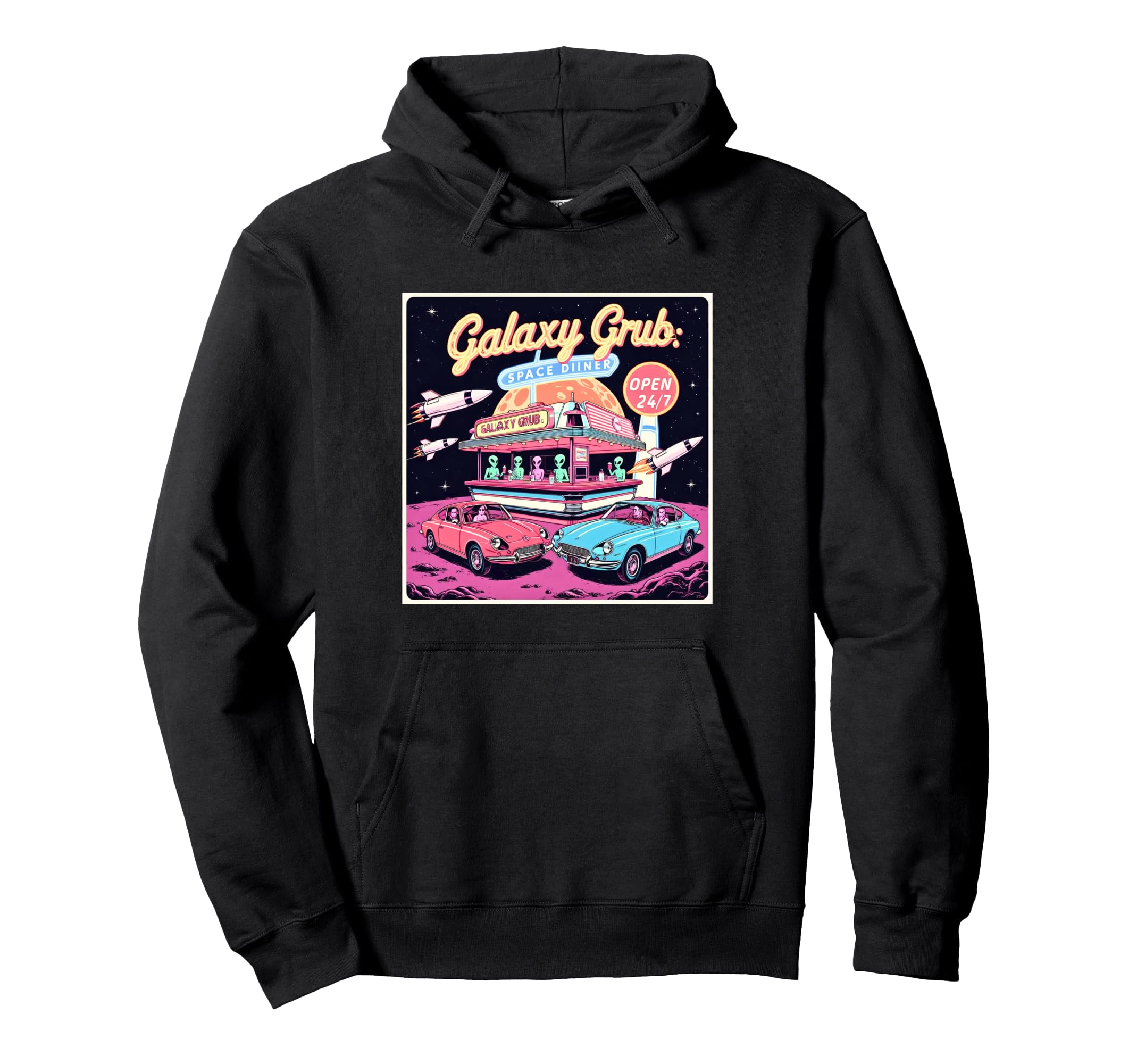 Galaxy Grub Space Diner Sci Fi Fan Hoodie - Unique Graphic for Adults - T-Shirt, Sweatshirt, Hoodie