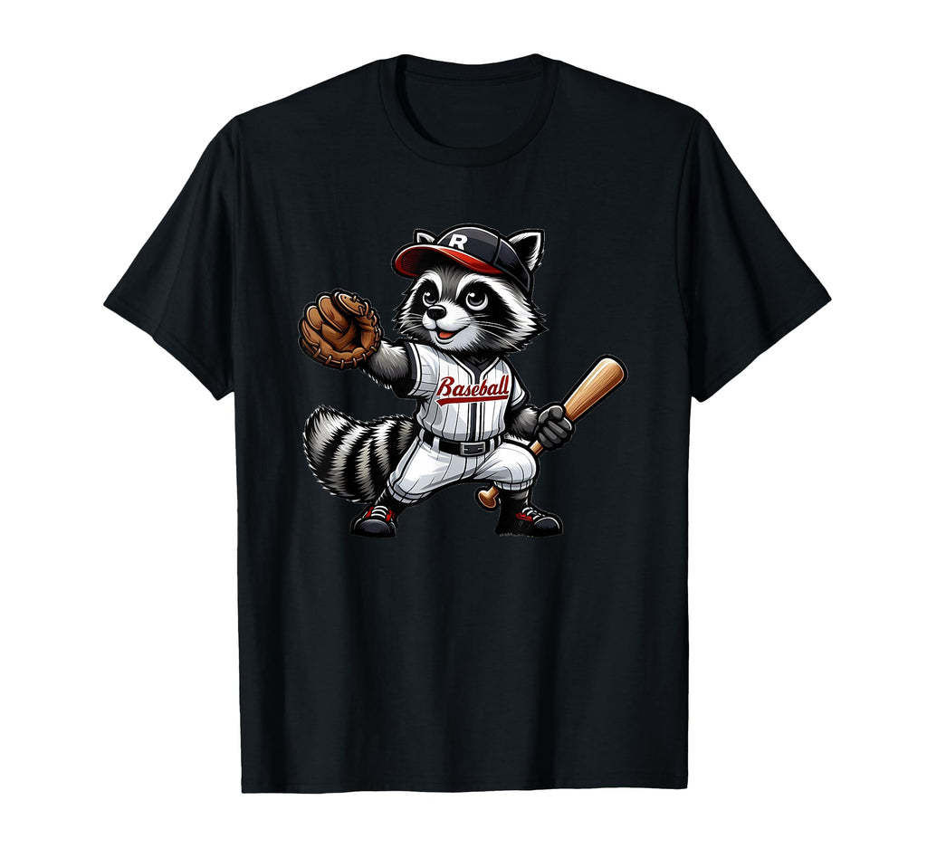 Raccoon Baseball Player T-Shirt - Graphic Print Unisex - T-Shirt, Sweatshirt, Hoodie