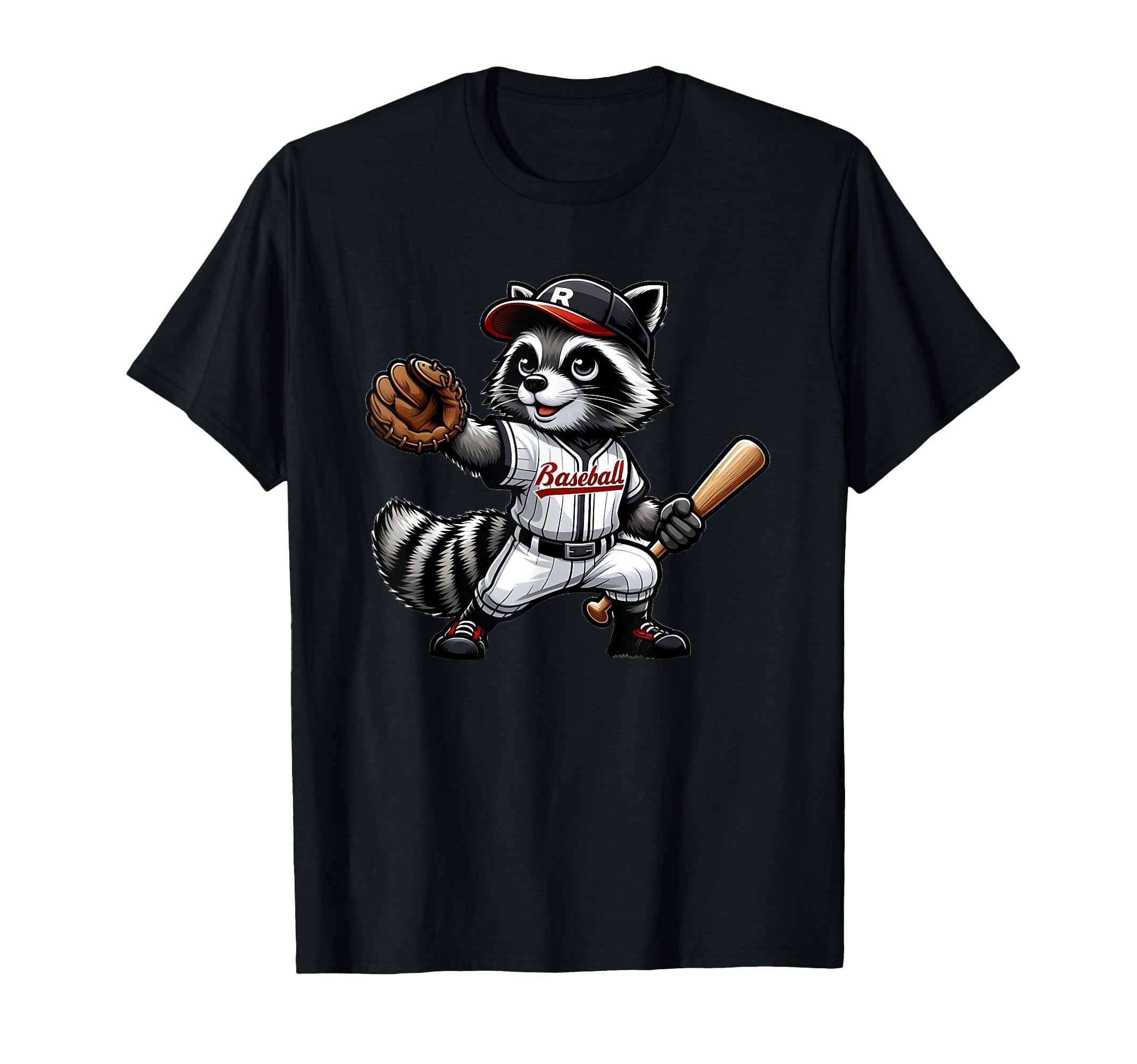 Raccoon Baseball Player T-Shirt - Graphic Print Unisex - T-Shirt, Sweatshirt, Hoodie