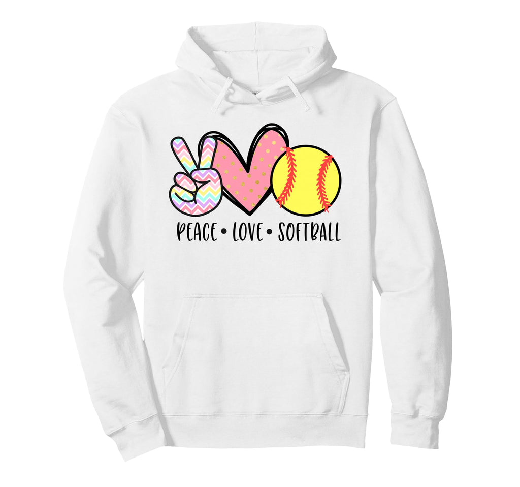 Peace Love Softball Mom Pastel Teen Hoodie - Minimalist Print Men Women - T-Shirt, Sweatshirt, Hoodie