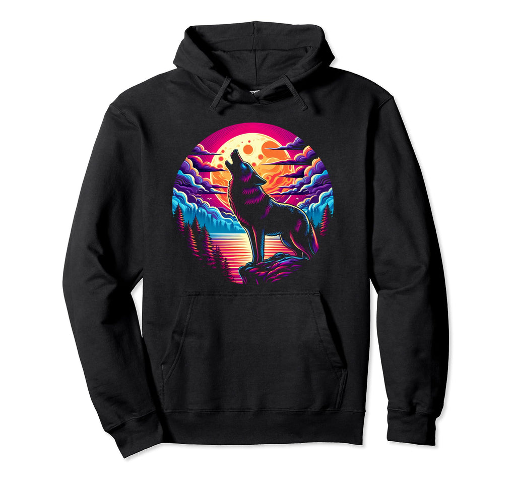 Vaporwave Aesthetic Howling Wolf Hoodie - Streetwear Style Unisex - T-Shirt, Sweatshirt, Hoodie